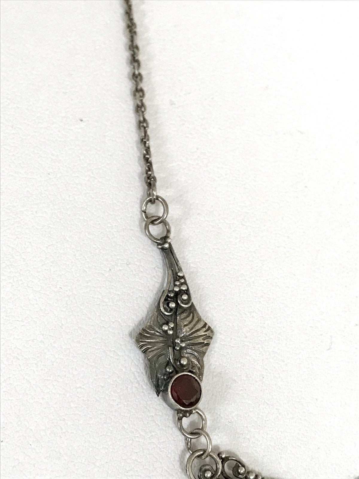 Antik 925 Sterling Silber Collier Halskette Kette rote Steine Granate?