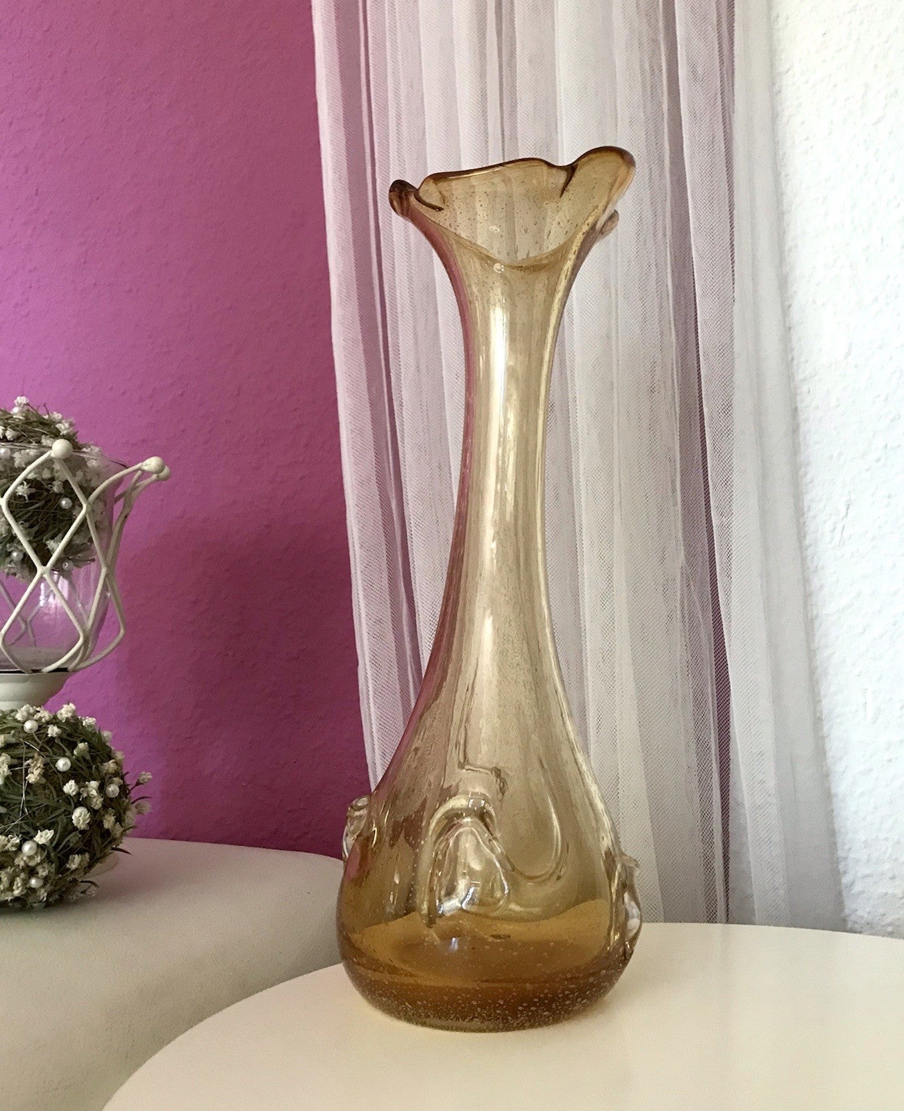 Vintage gelb große Designer Vase Blumenvase Glasvase Glas Huta Zabkowice PRL