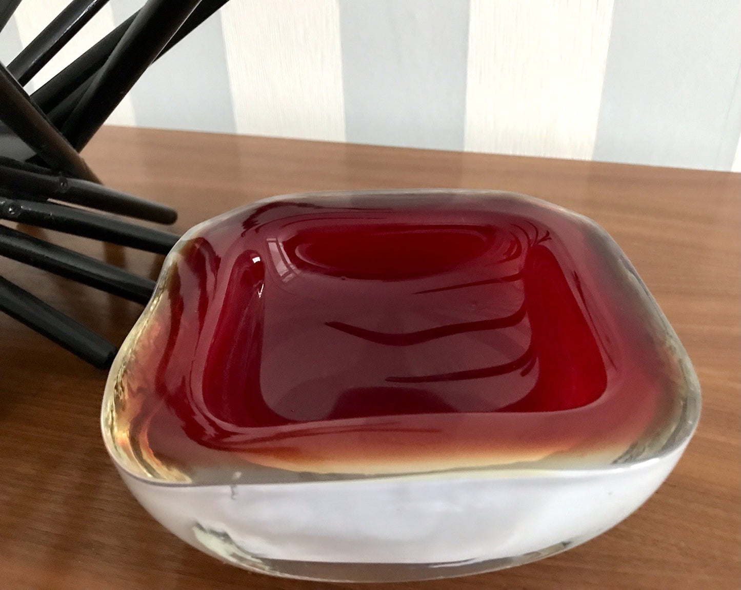 Vintage 60er Murano Glas Schale Barovier? Rot weiß gelb edel