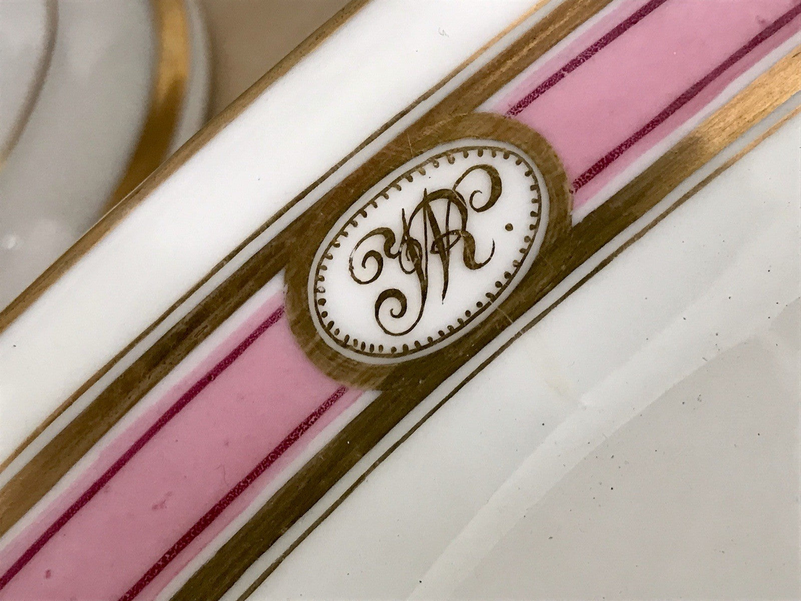 Antik Biedermeier Porzellan 1 Schiffchen Schale  ~1845 Ligatur Monogramm JR