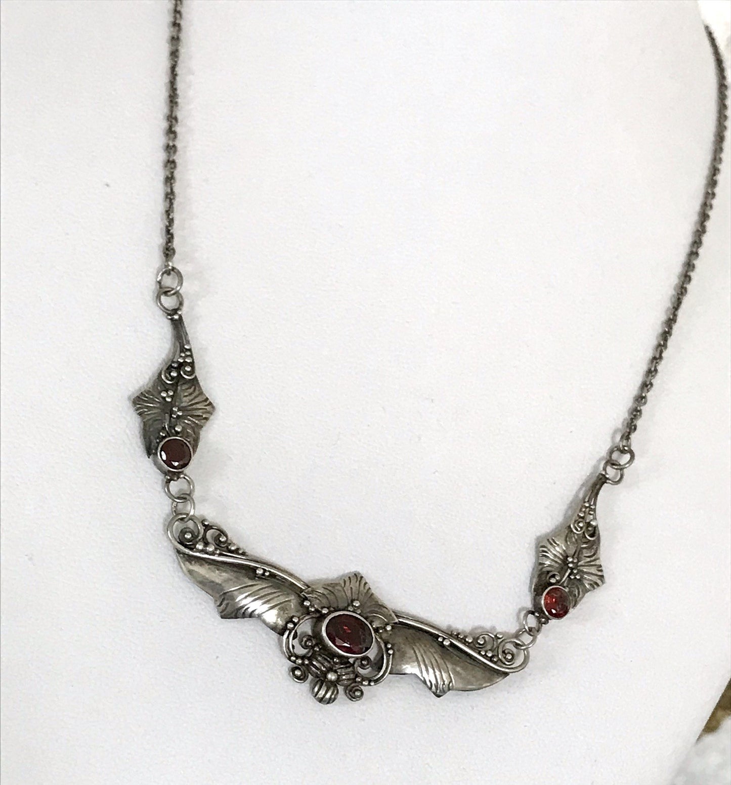 Antik 925 Sterling Silber Collier Halskette Kette rote Steine Granate?