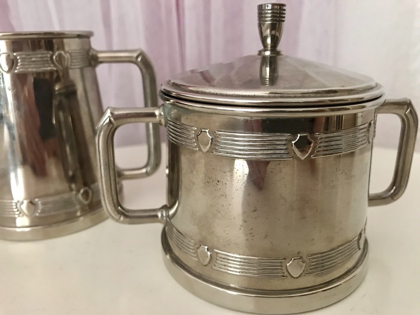 Antik Jugendstil Art Déco Kaffee Kernstück Zuckerdose Rahmgießer verchromt? 2tlg