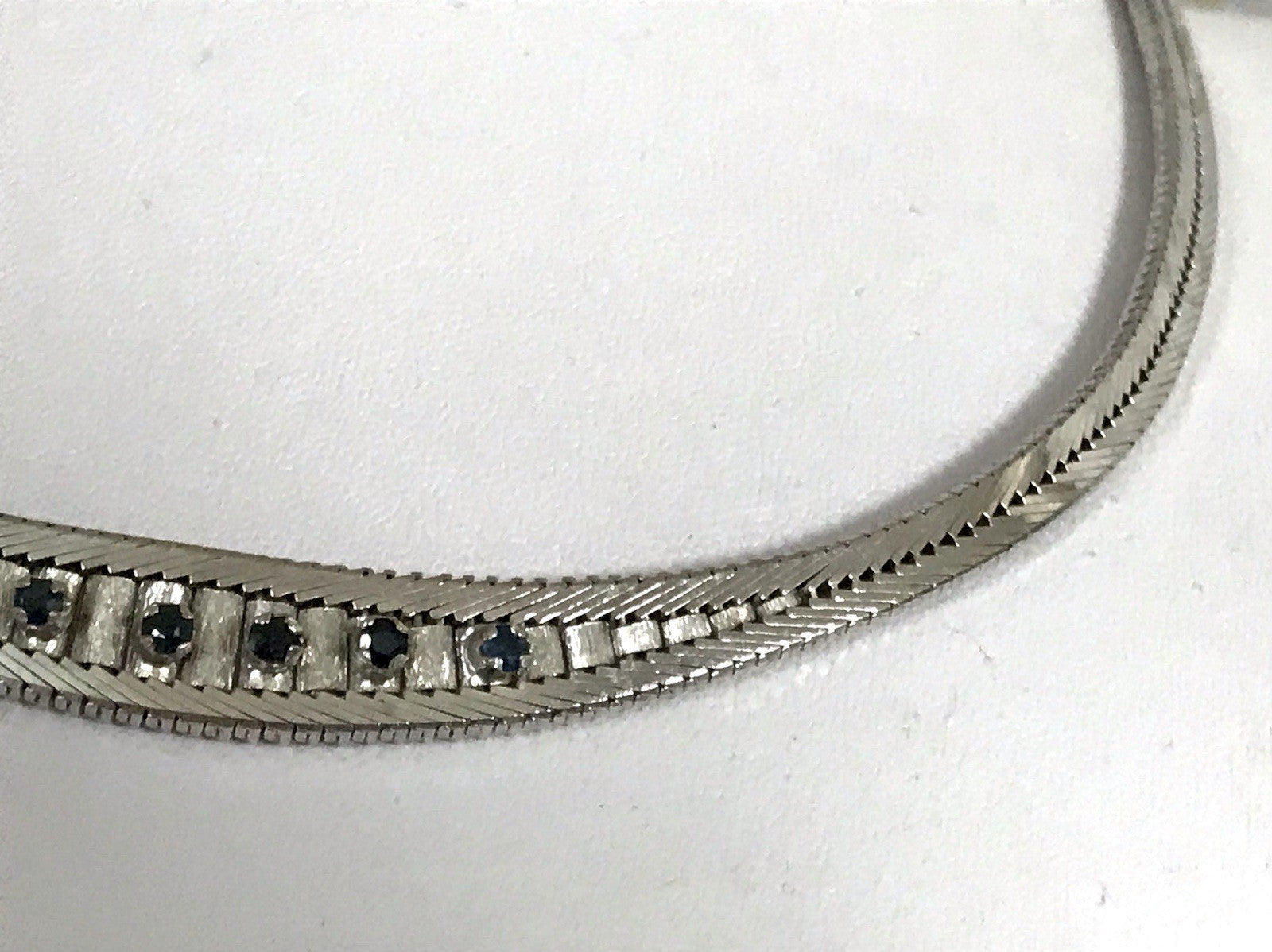 Antik Edel Art Déco 835 Silber Collier rhodiniert Halskette blaue Steine Armband