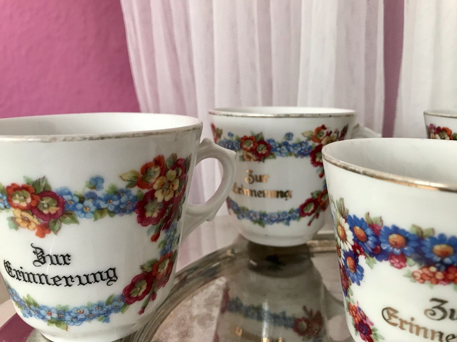 Antik Art Déco Porzellan 5x Kaffeetasse Tasse Reinecke Zur Erinnerung