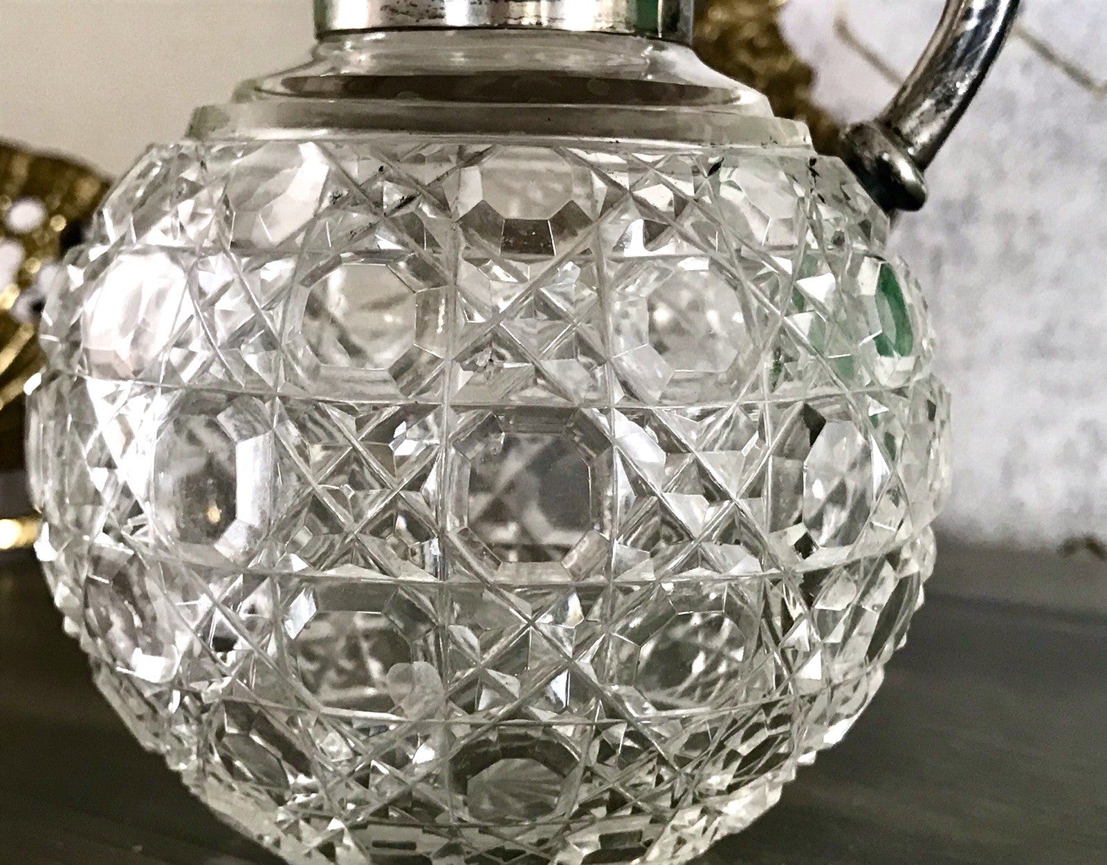 Antik EDEL Schliff Karaffe Kännchen Silber 800 Kristall Glaseinsatz Jugendstil