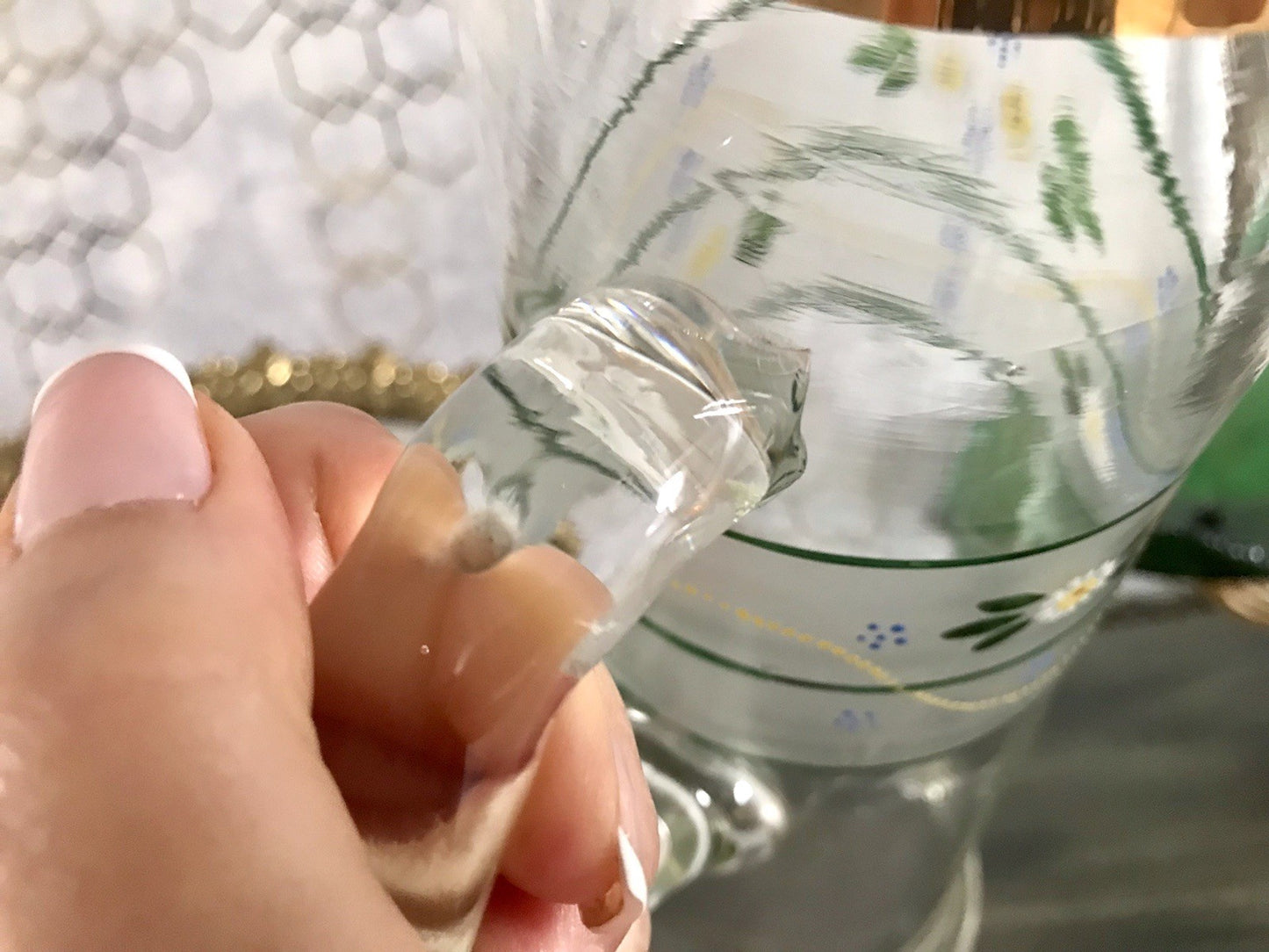 Antik Jugendstil große Karaffe Krug Schankkrug Emaile Golddekor Kanne