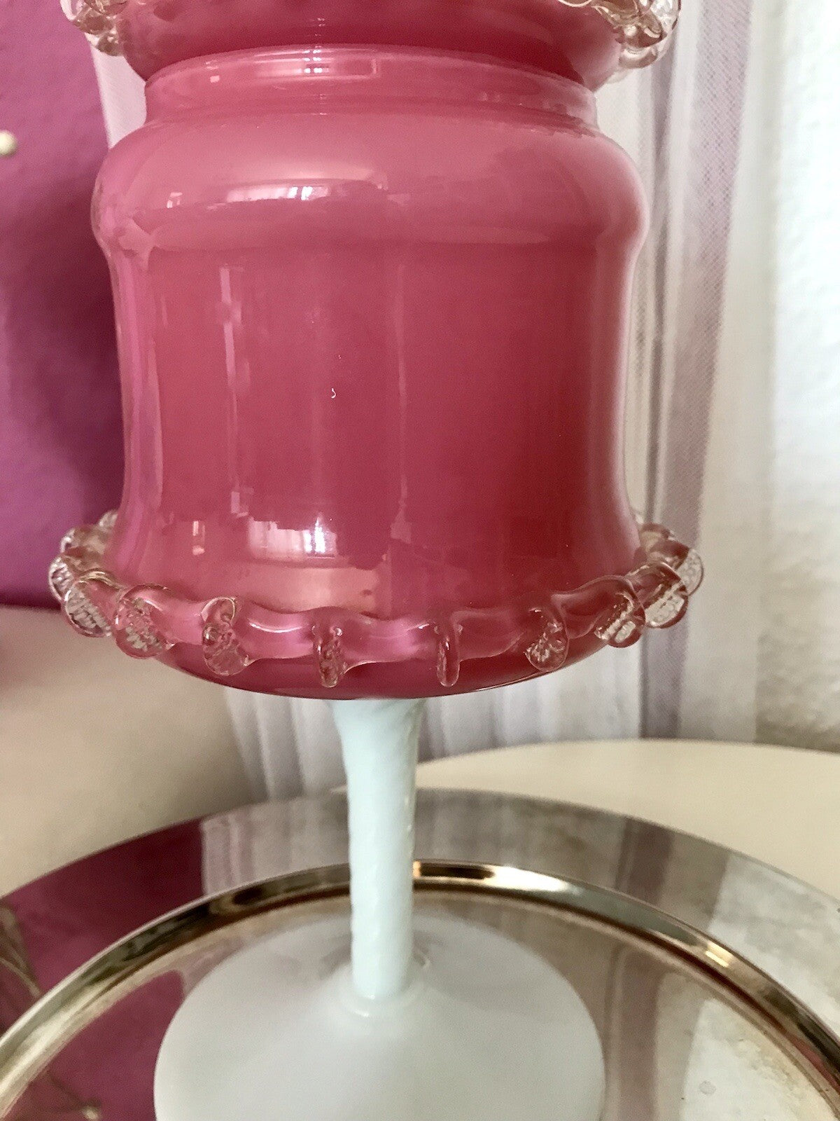 Vintage 60er Empoli Fußschale Schale Bonboniere rosa weiß Deckelvase Designer