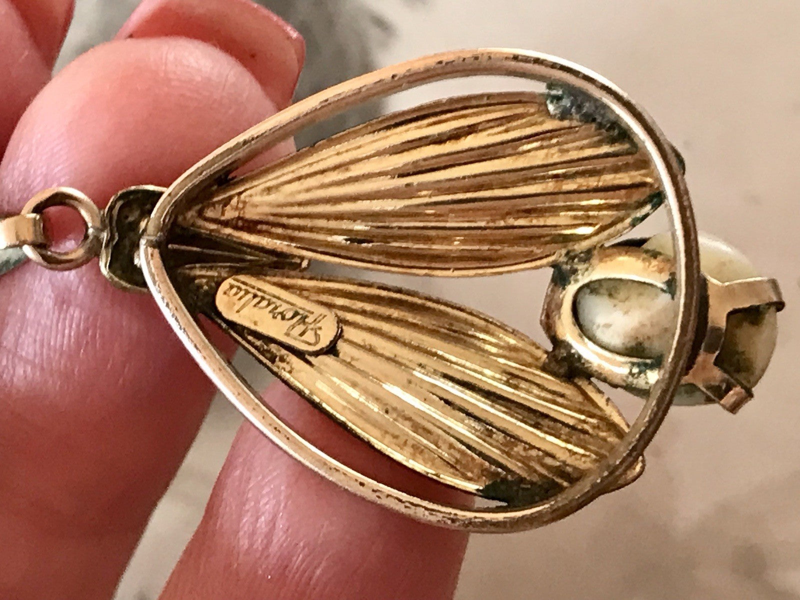 Vintage Designer Anhänger Perle Amerik. Doublè vergoldet