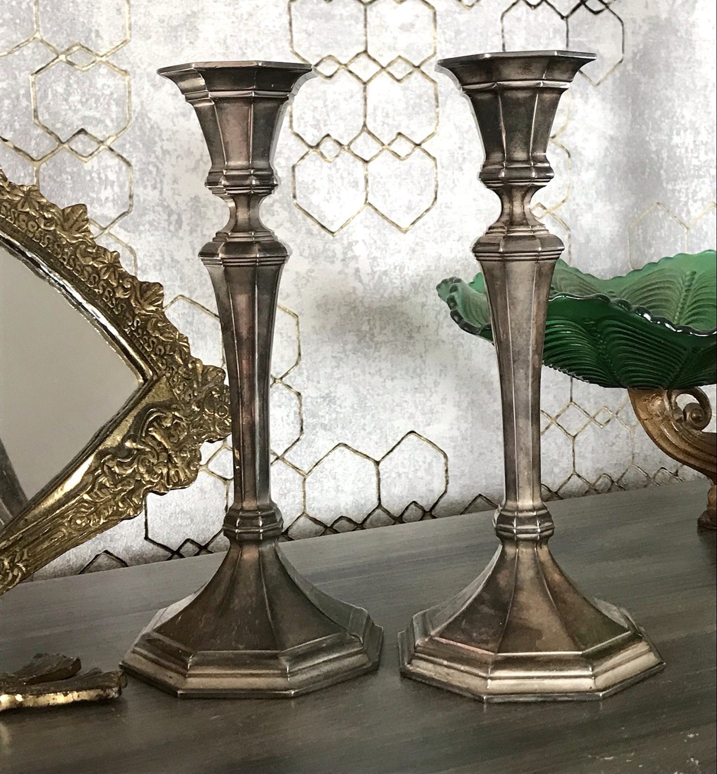 Antik 2 Kerzenleuchter Kerzenständer Art Déco Leuchter versilbert