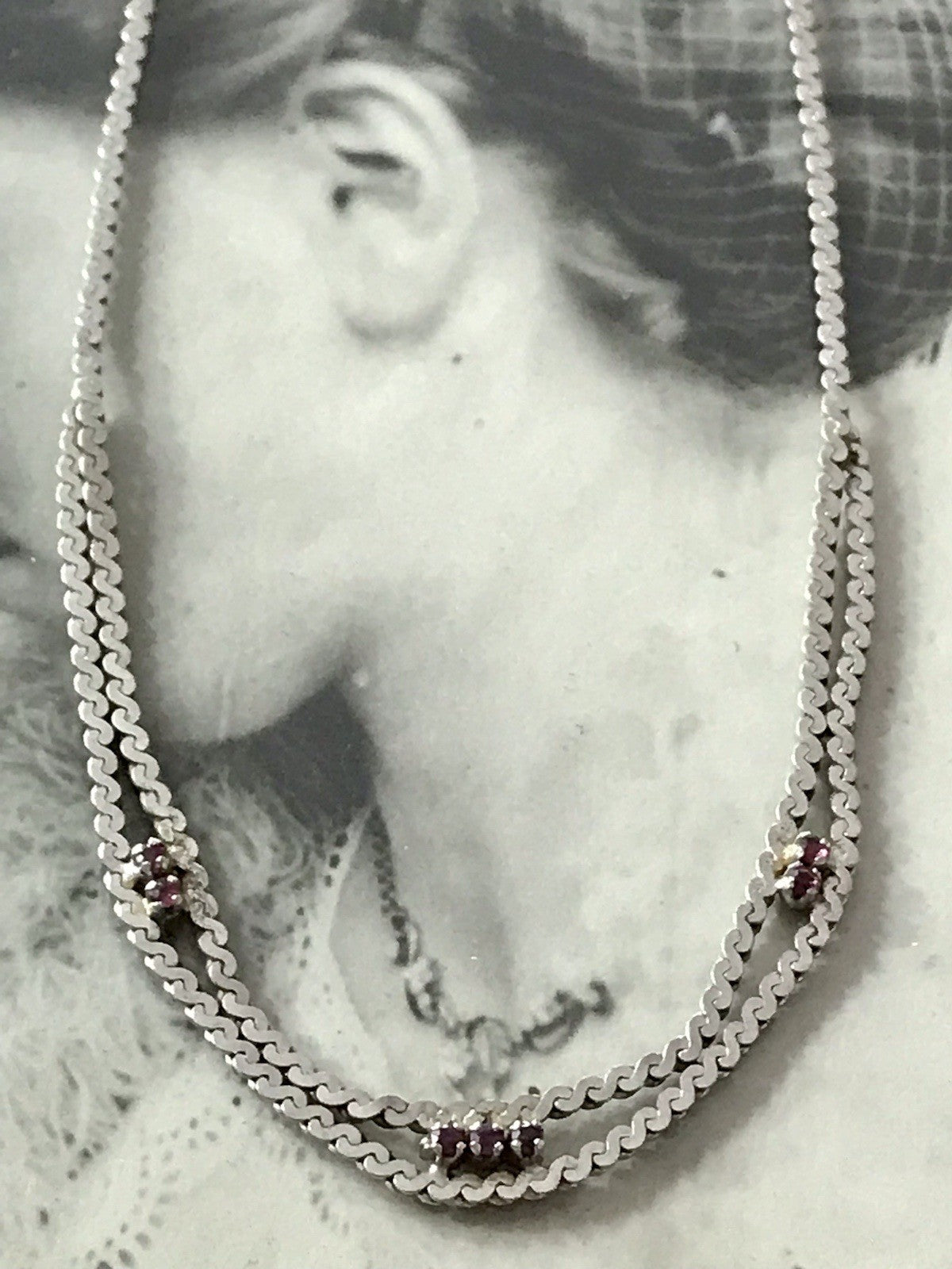 Antik? Edel 835 Silber Collier rhodiniert? Halskette rote Steine Halskette