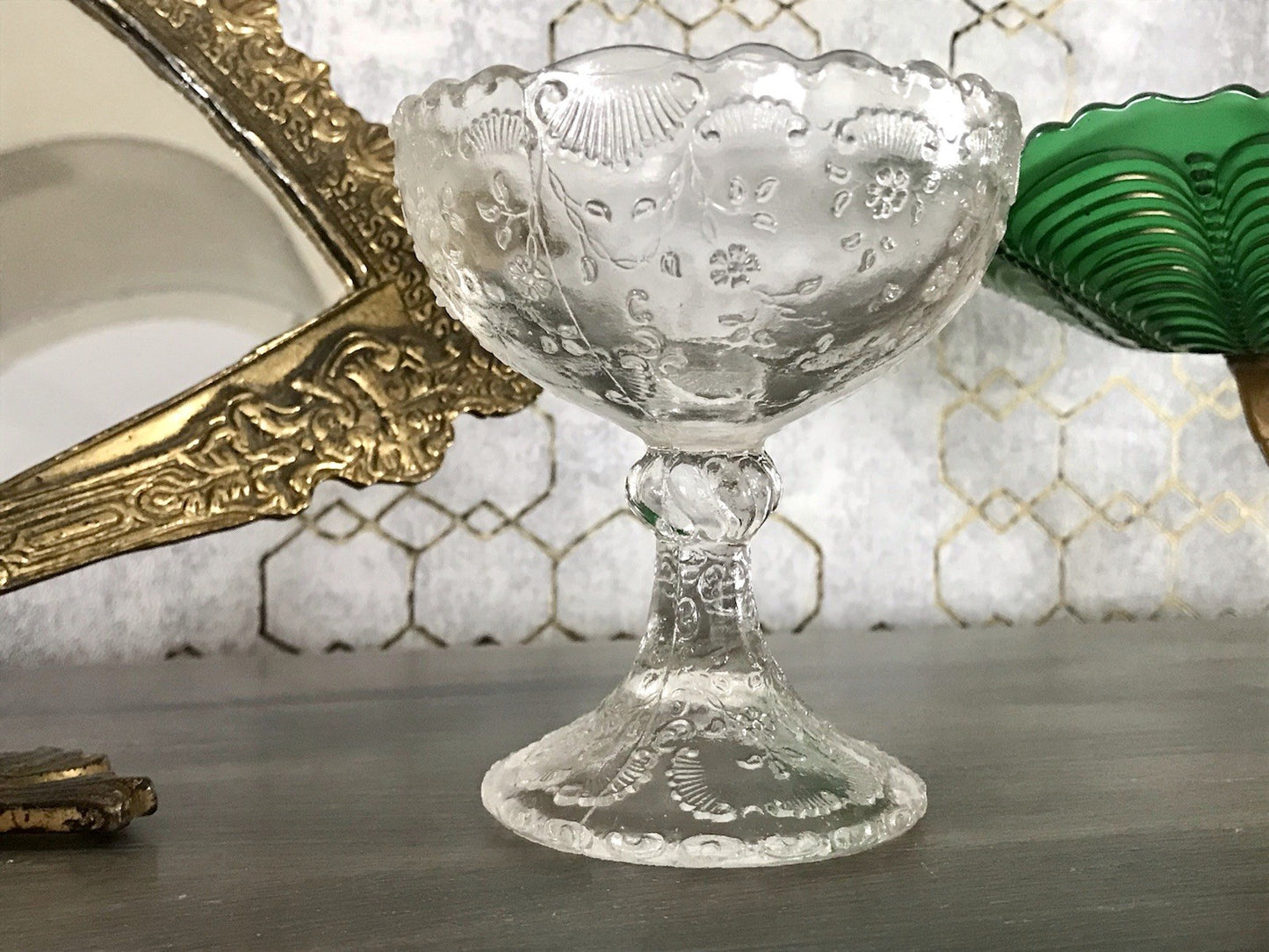 Antik Jugendstil Pressglas Schale Fußschale Schale Zuckerschale Bonboniere süß