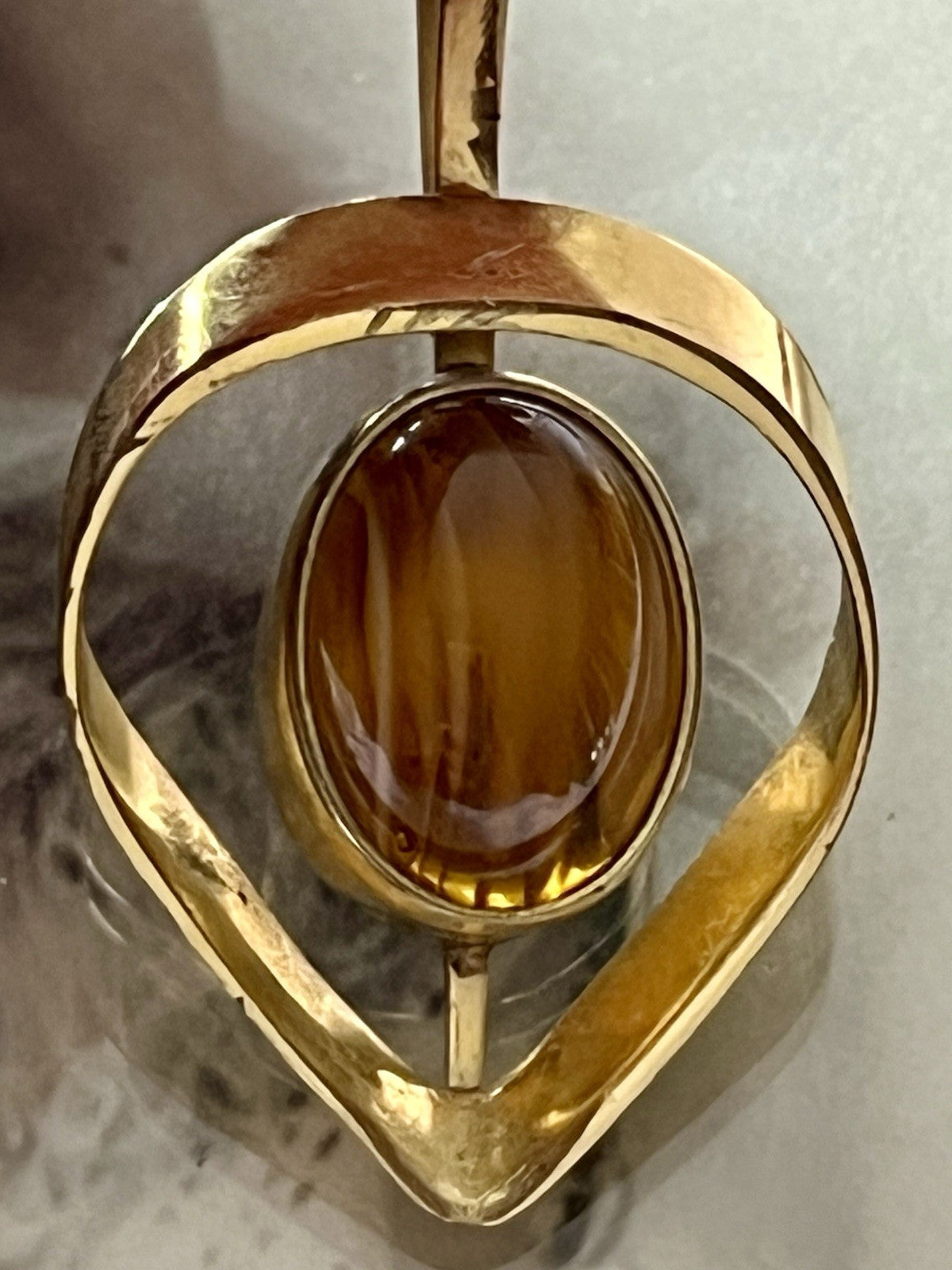 Vintage Designer Anhänger brauner Stein Amerik. Doublè vergoldet Tigerauge?