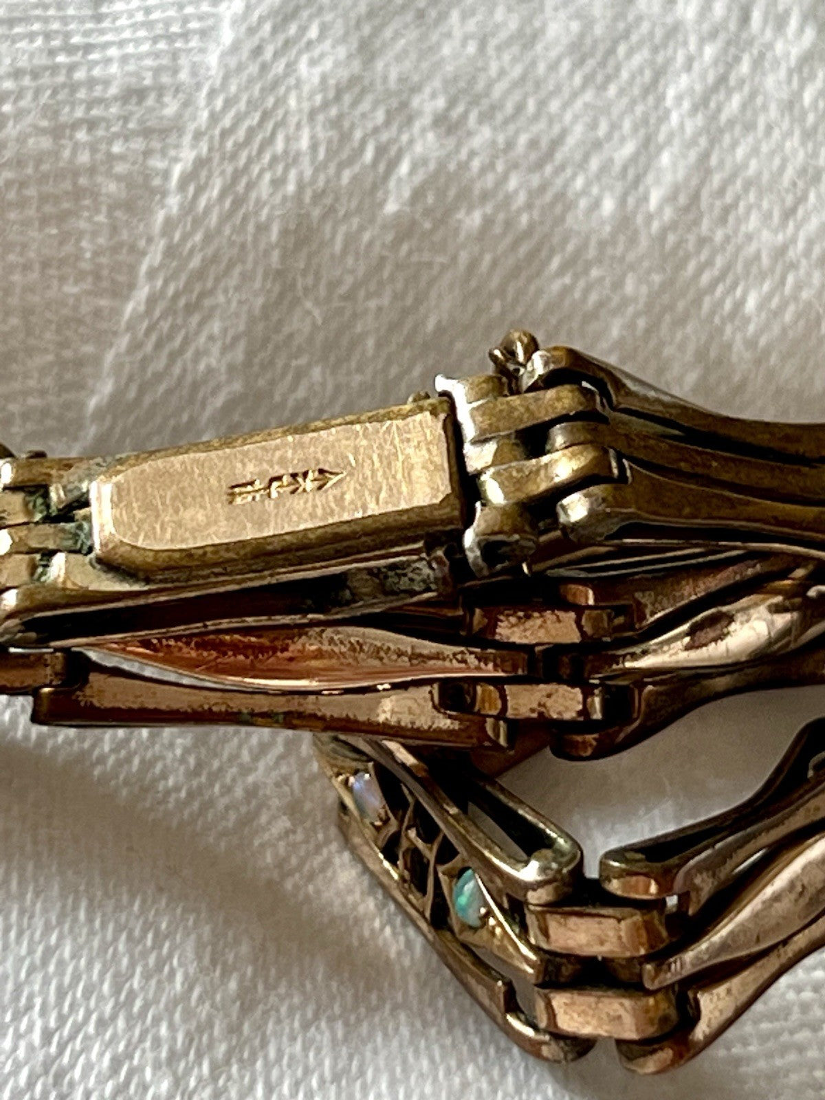 Antik Jugendstil -1900 Glieder- Armband opalisierende Steine vergoldet