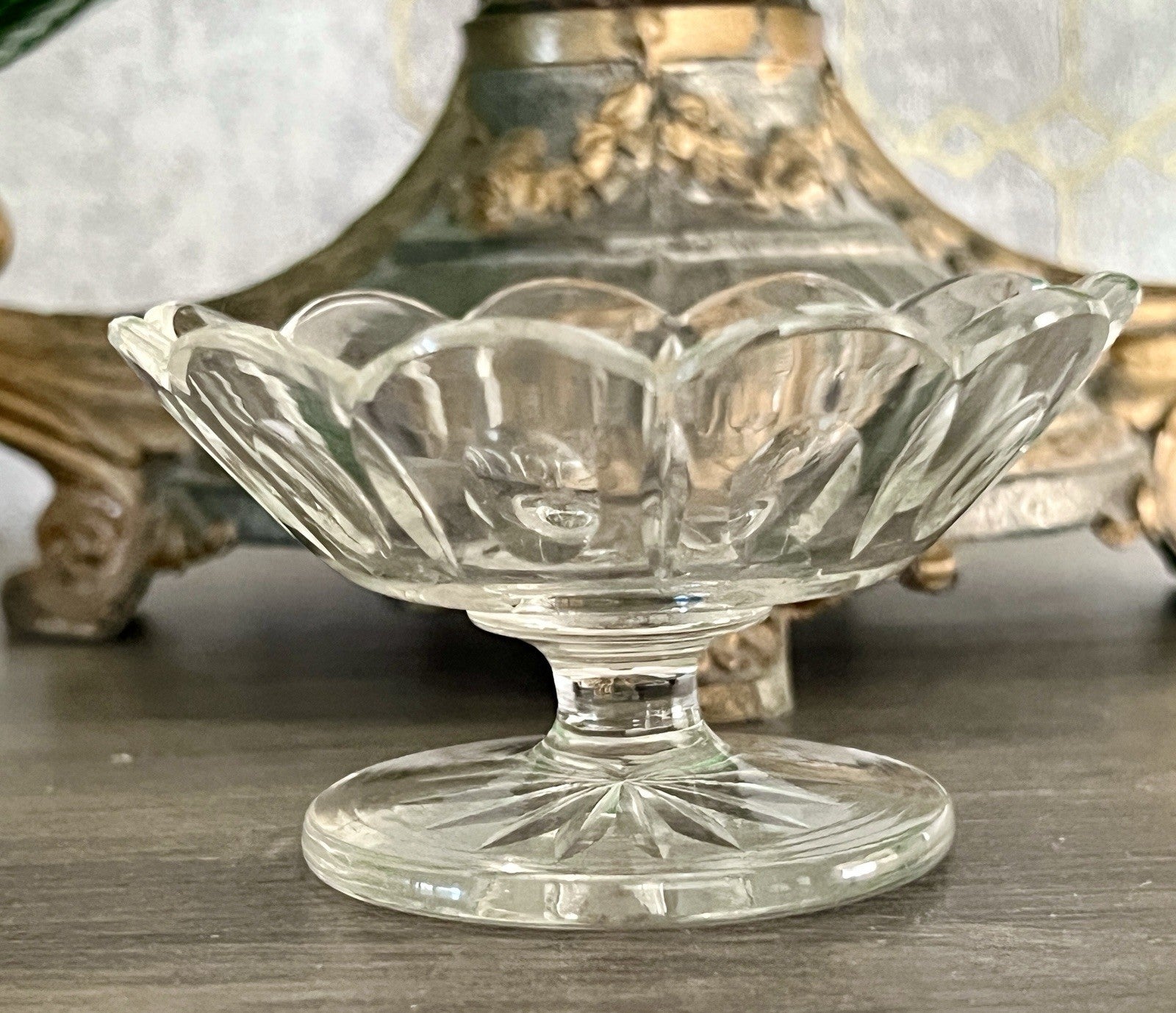 Antik Biedermeier kleine Fußschale Schale Glasschale um 1850 Oliven