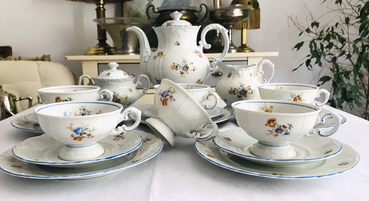 Antik spätes Art Déco Porzellan Kaffeeservice Stadtlengsfeld Rhön 1949-52
