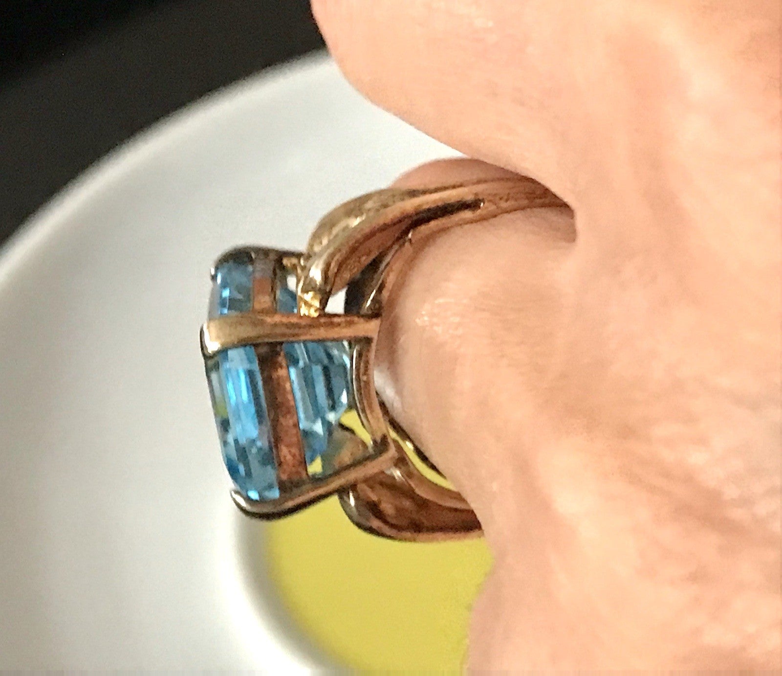 Vintage alt Damen Ring blauer Stein Silber vergoldet 925 Gr.56 17,8 wunderschön!
