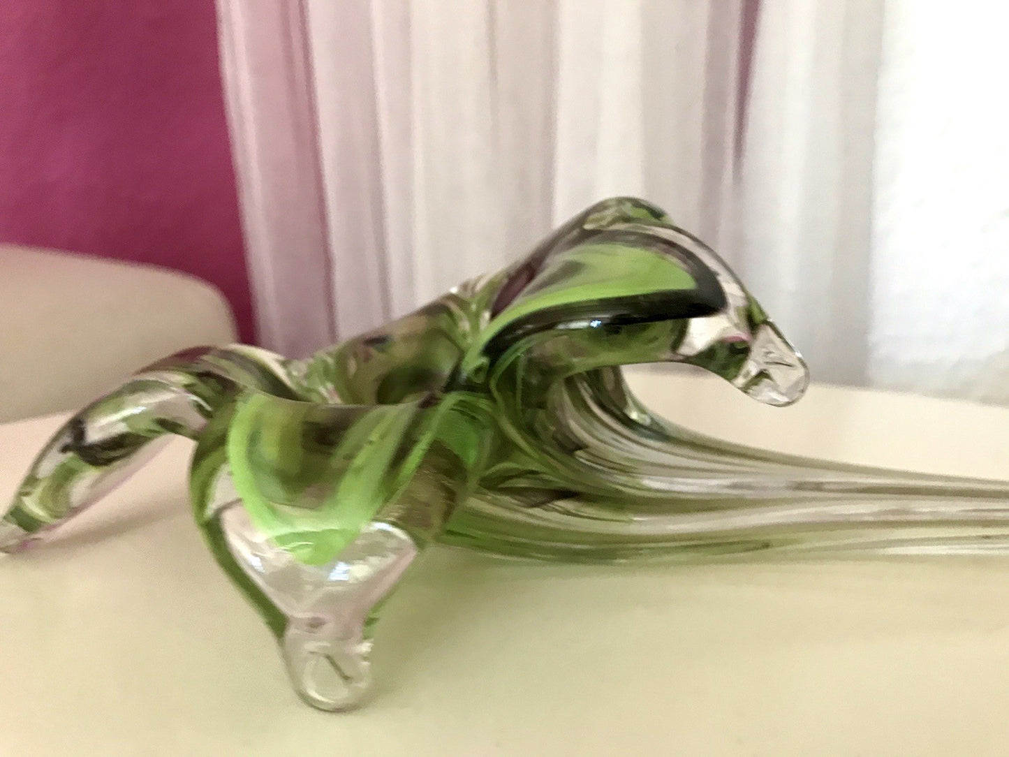 Vintage Murano ? 60er Jahre liegende Glasvase Vase Tischvase grün