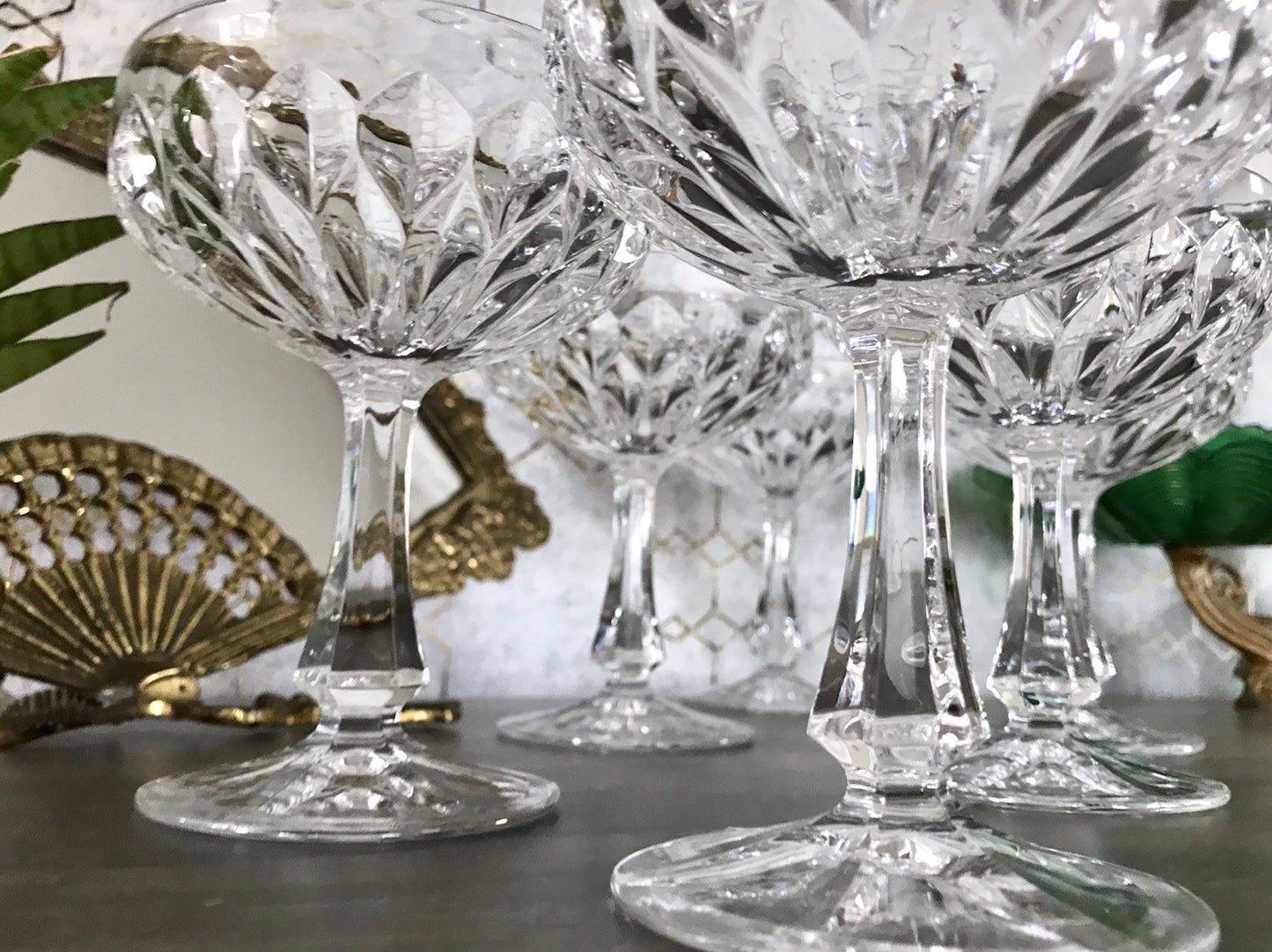 Vintage 9x Champagnerschalen Sektschalen Kristallglas Schliff Bleikristall