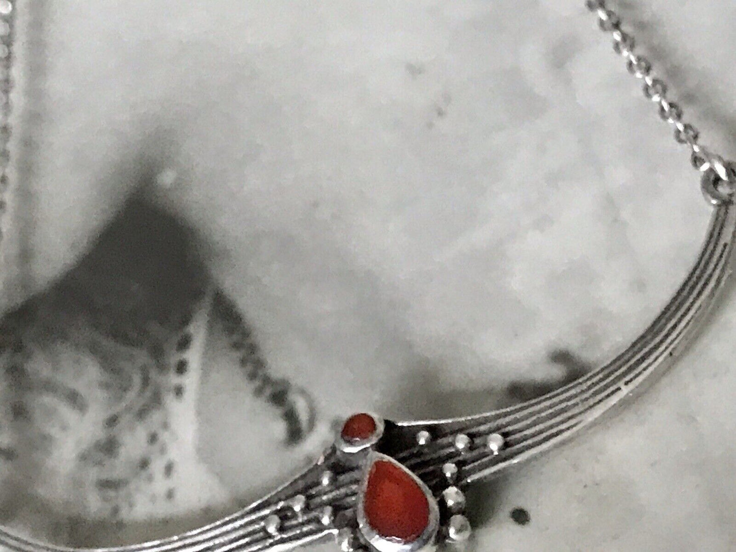 Antik Jugendstil Art Déco 925 Sterling Silber Collier Halskette roter Stein
