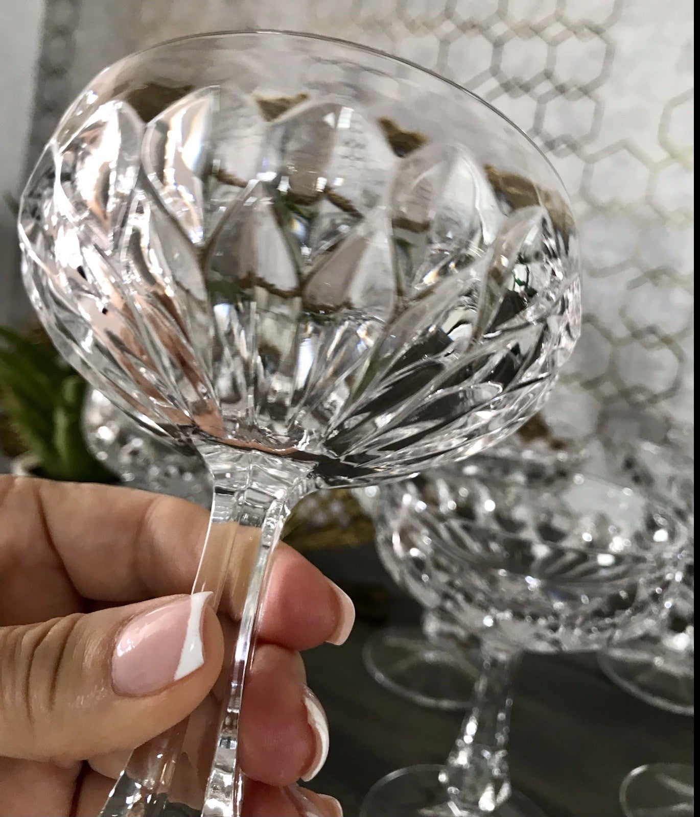 Vintage 9x Champagnerschalen Sektschalen Kristallglas Schliff Bleikristall