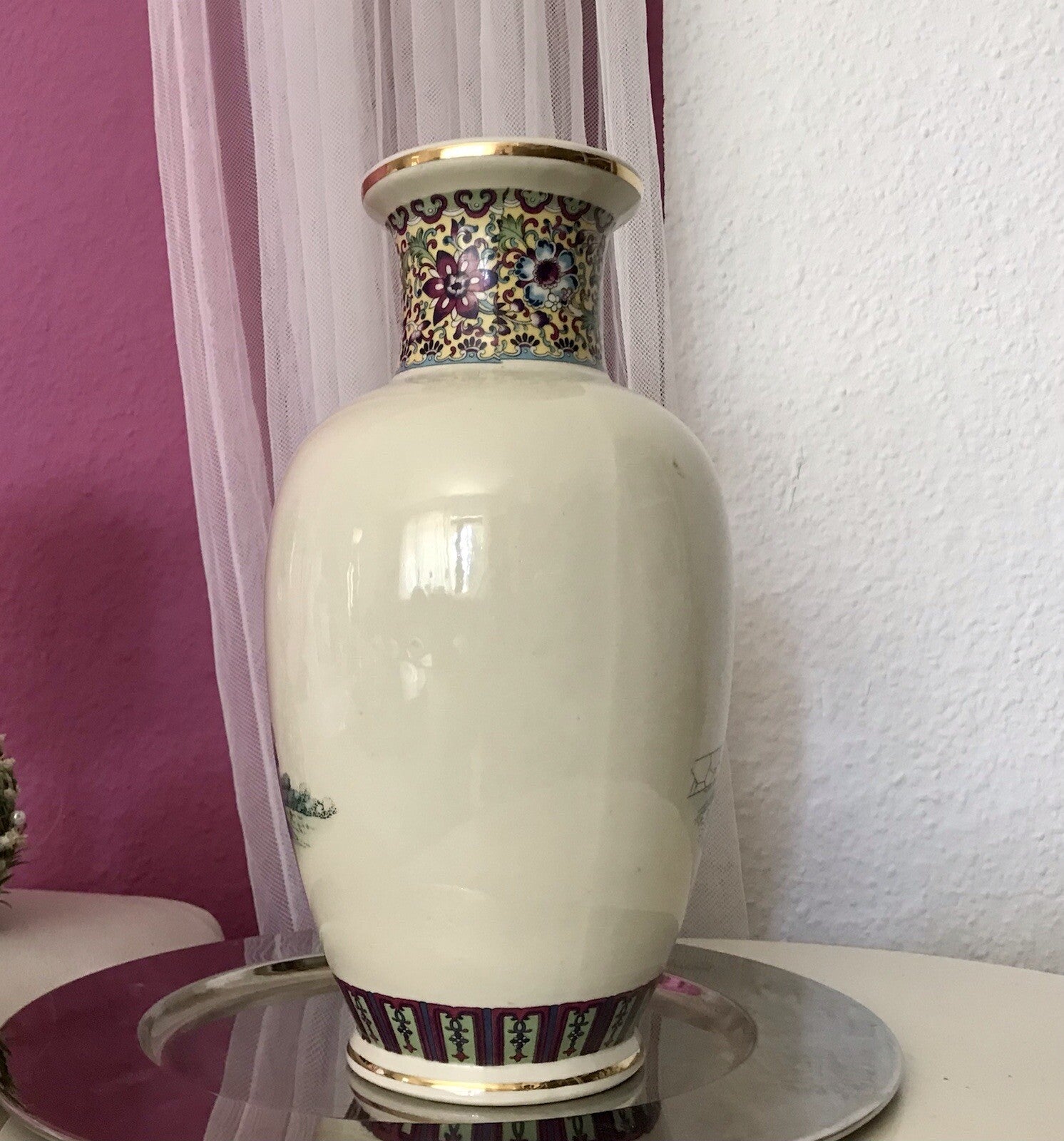 Alt Vintage Vase Bodenvase Japanisch mit Geishas Chinoiserie Design