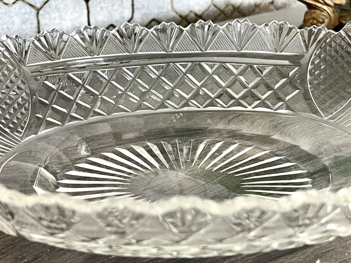 Antik Bleikristall Schale Glasschale Jardiniere Kristallglas Schiffchen Schliff
