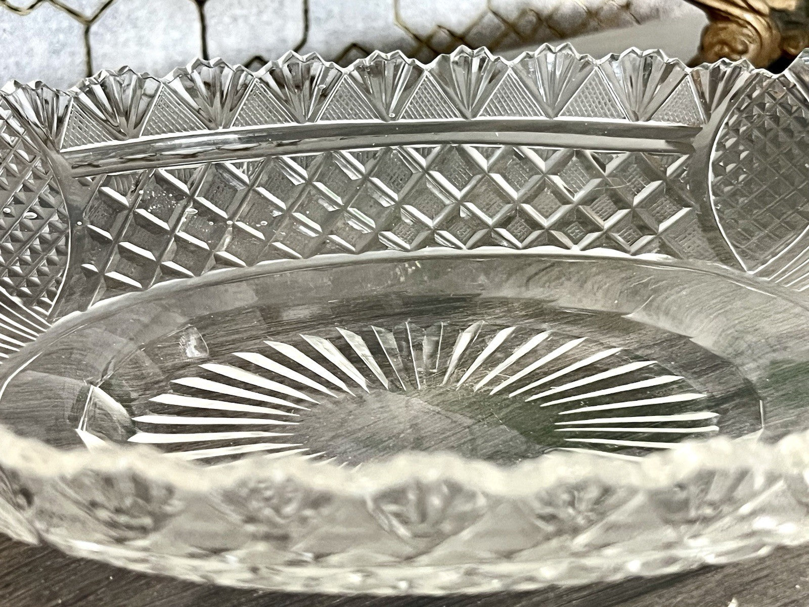 Antik Bleikristall Schale Glasschale Jardiniere Kristallglas Schiffchen Schliff