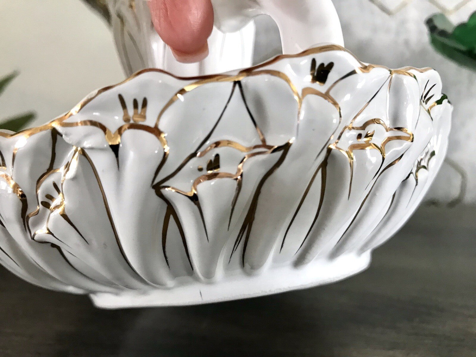 Antik reines Jugendstil Porzellan Kammerleuchter Leuchter weiß gold Libelle