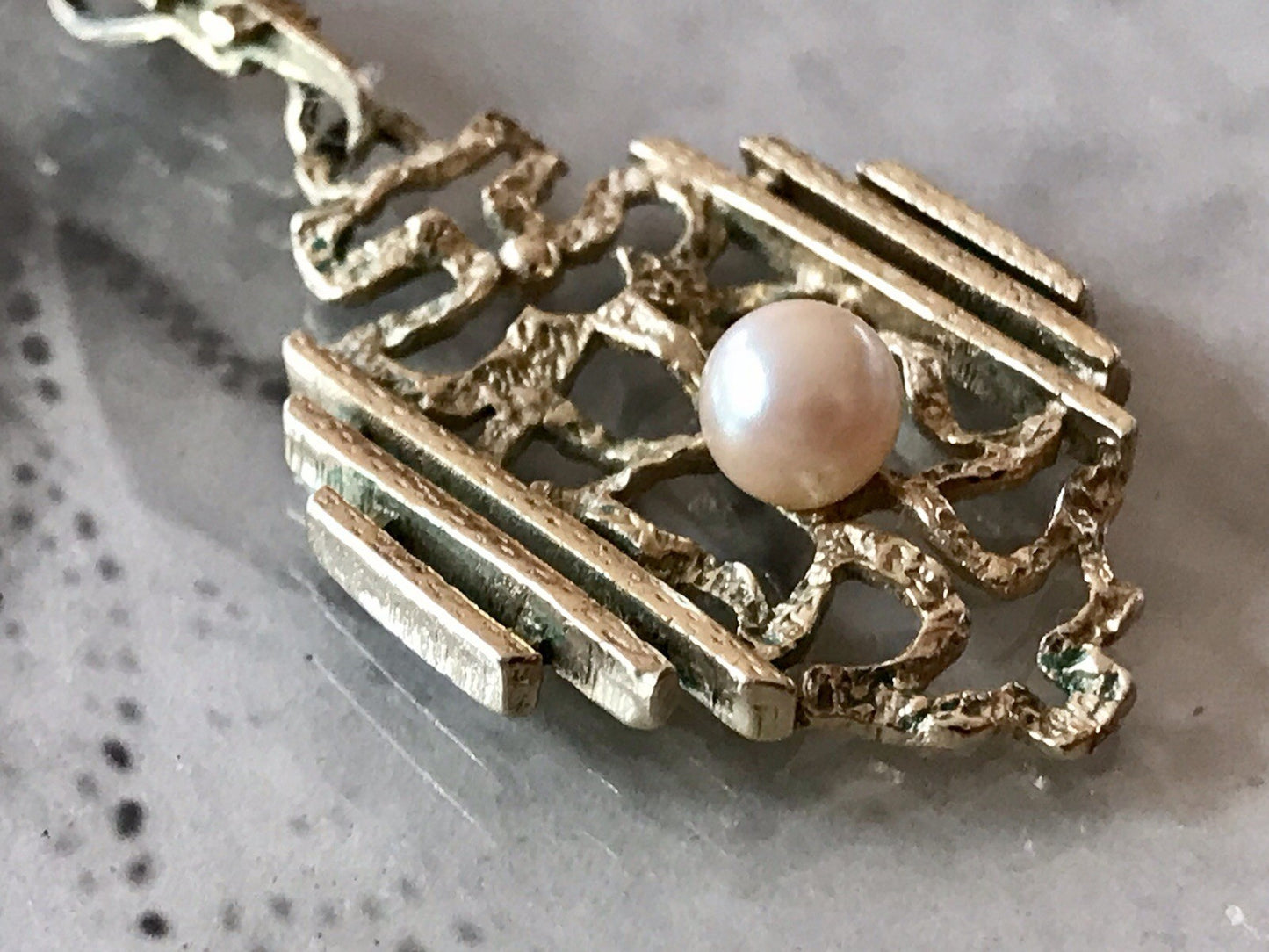 Vintage Designer Anhänger Perle Amerik. Doublè vergoldet Brutalismus MCM TeKa