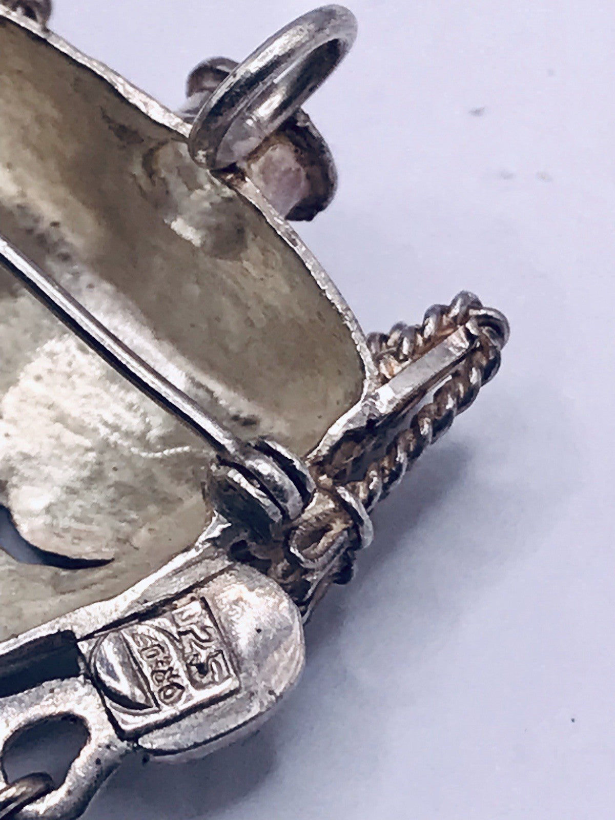 Vintage Azteken Kopf Ethno Maya 2in1 Anhänger Kettenanhänger Brosche 925 Silber