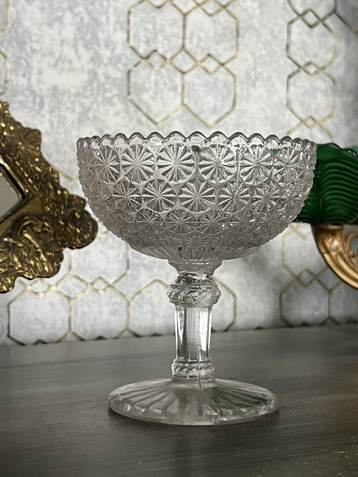Antik Jugendstil Pressglas Glas Fußschale Schale Zuckerschale