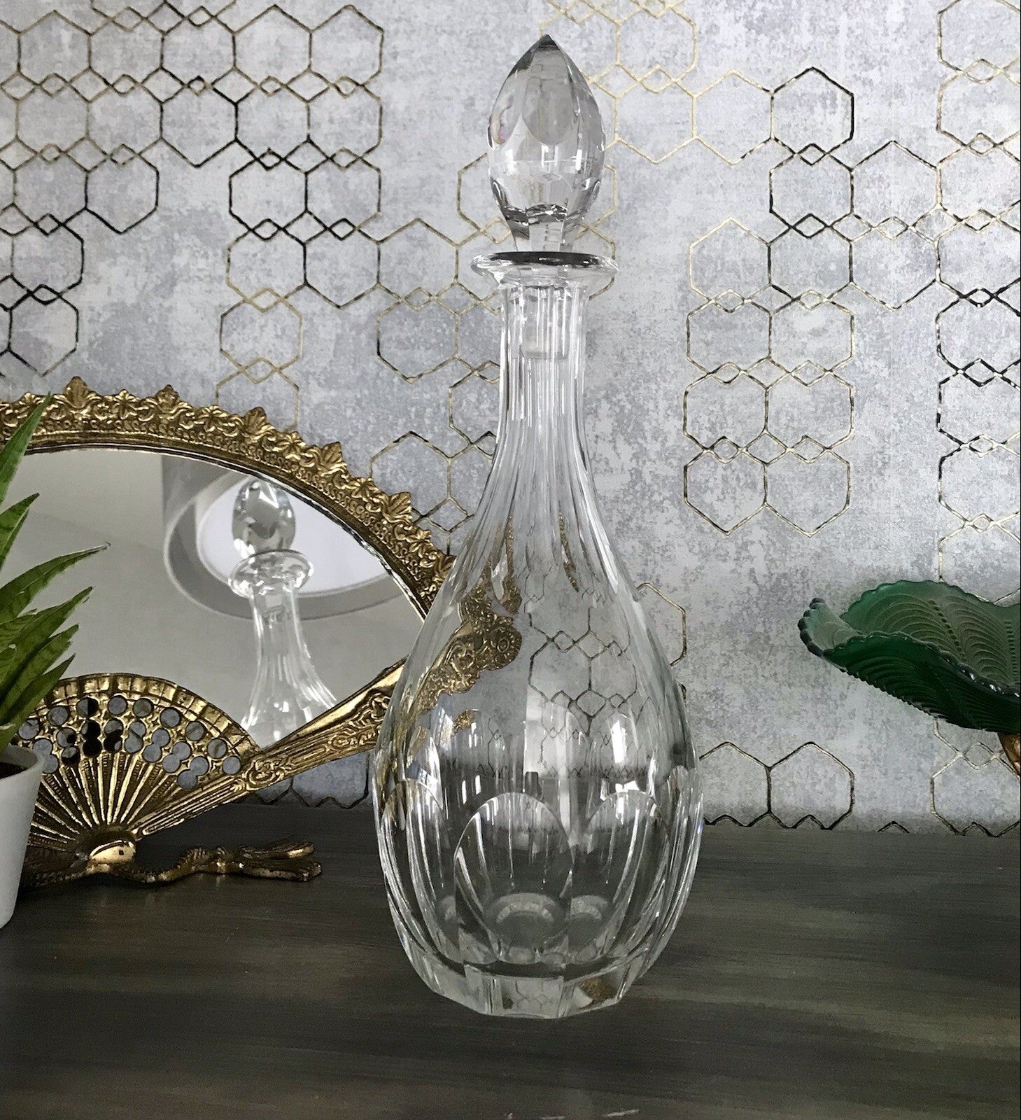 Vintage Art Déco Stil Glaskaraffe Karaffe Bleikristall Edel Stopfen Schälschliff