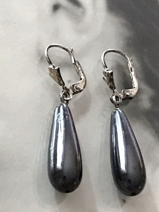 Antik Vintage Ohrhänger Ohrringe Hämatit Pampel DAMEN Silber 925