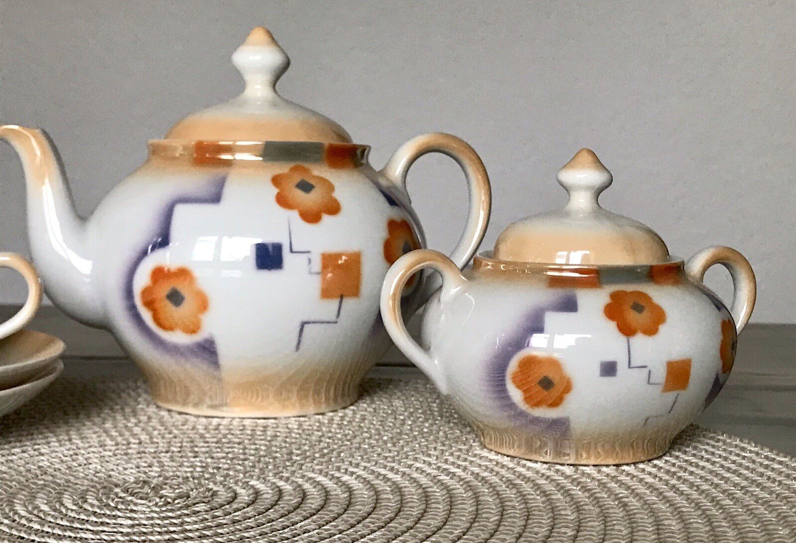 Antik Art Déco Porzellan Kaffeeservice Spritzdekor Moccaservice