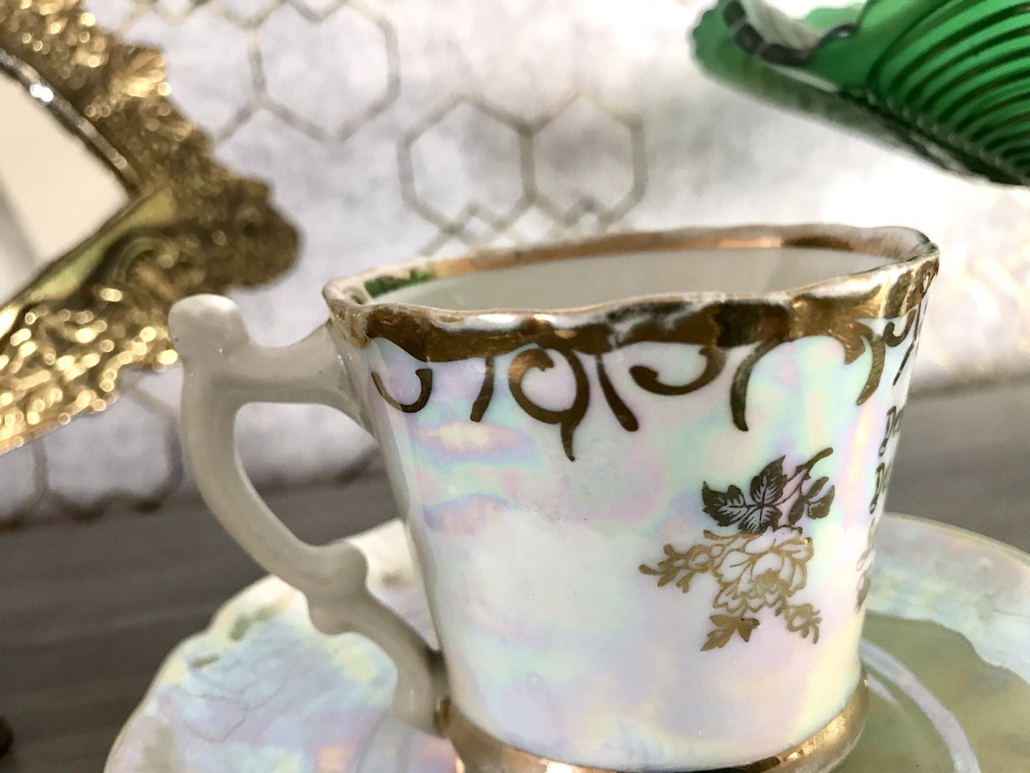 Antik Porzellan Andenken Becher Gedeck Sammeltasse Tasse Geburtstag Kind