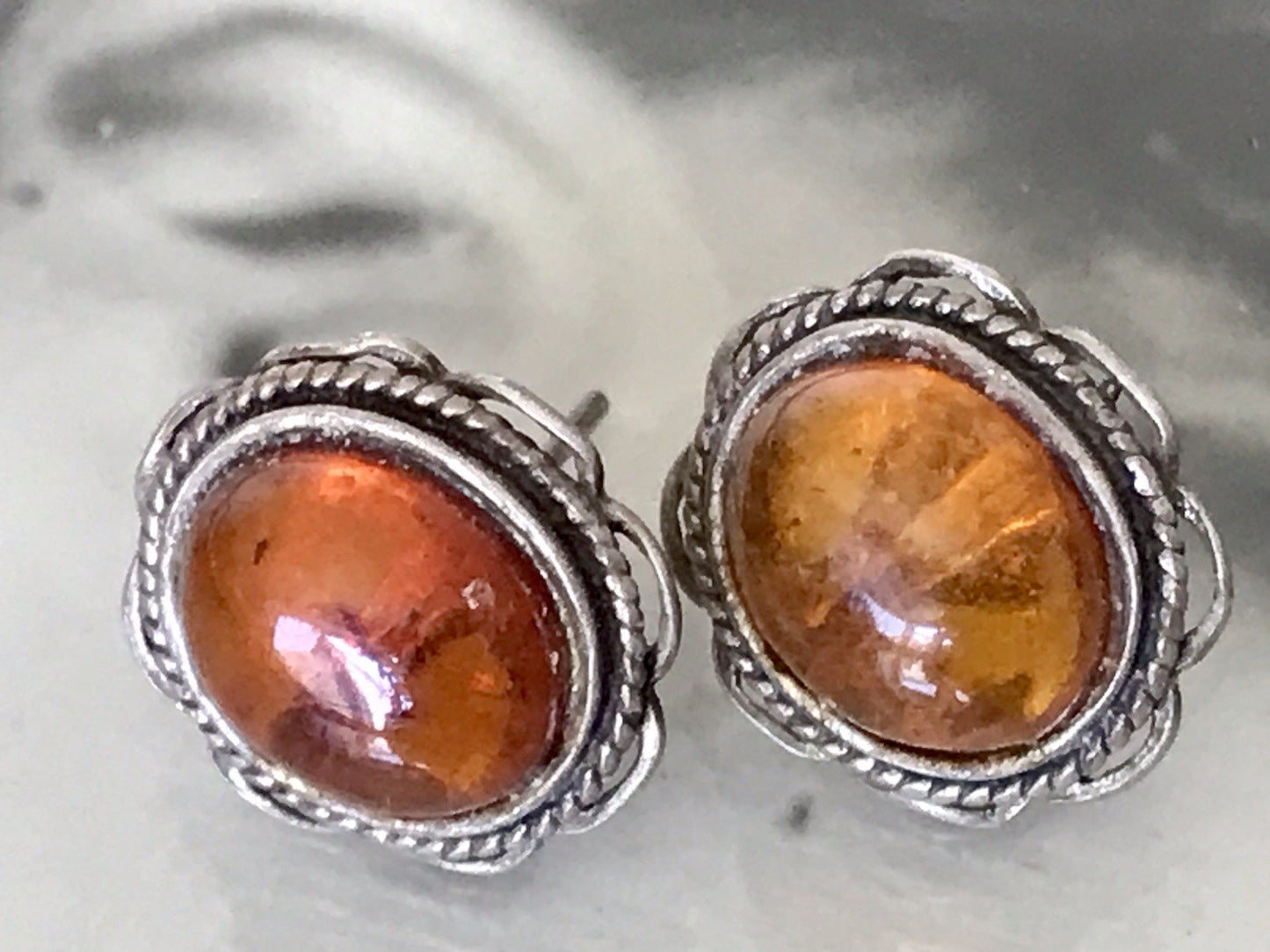 Vintage Ohrringe Ohrstecker DAMEN 925  Silber Bernstein Echtsilber Sterligsilber