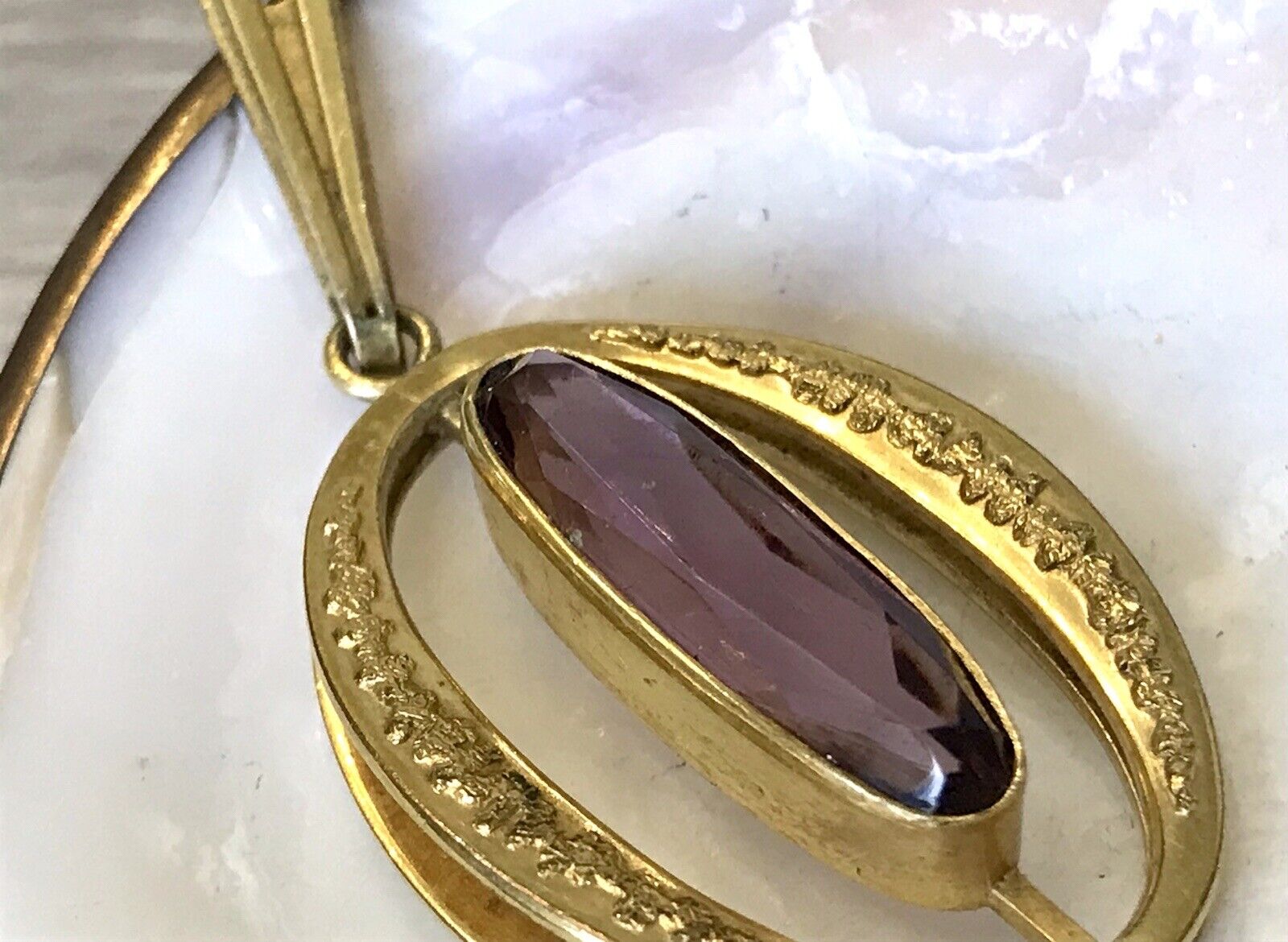 Vintage SP Edel Designer Anhänger lila Stein Amethyst? Amerik. Doublè vergoldet