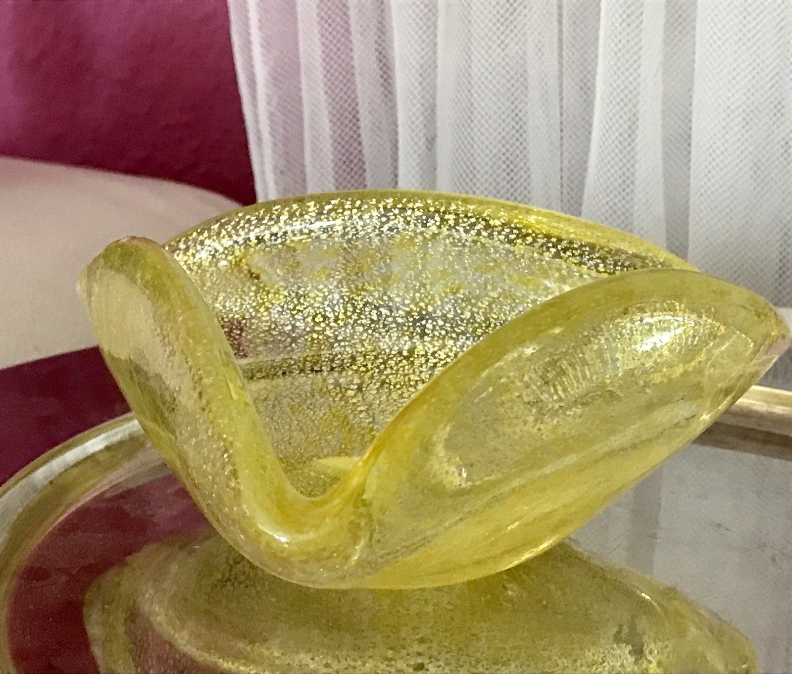 Murano 60er 70er Jahre Aschenbecher Schale Glas gelb So Schön! schillernd
