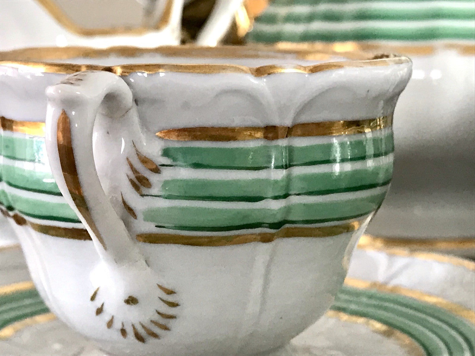 Antik Historismus Porzellan Kaffeeservice Mokkaservice weiß grün Schumann Moabit