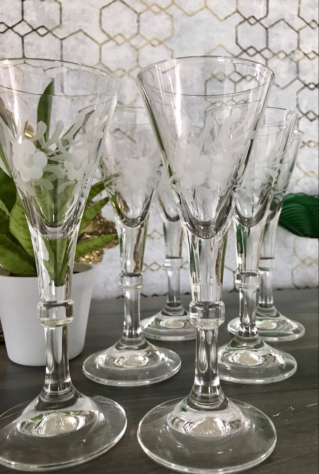 Antik Alt 6 Cherrygläser Gläser Kristallglas graviert