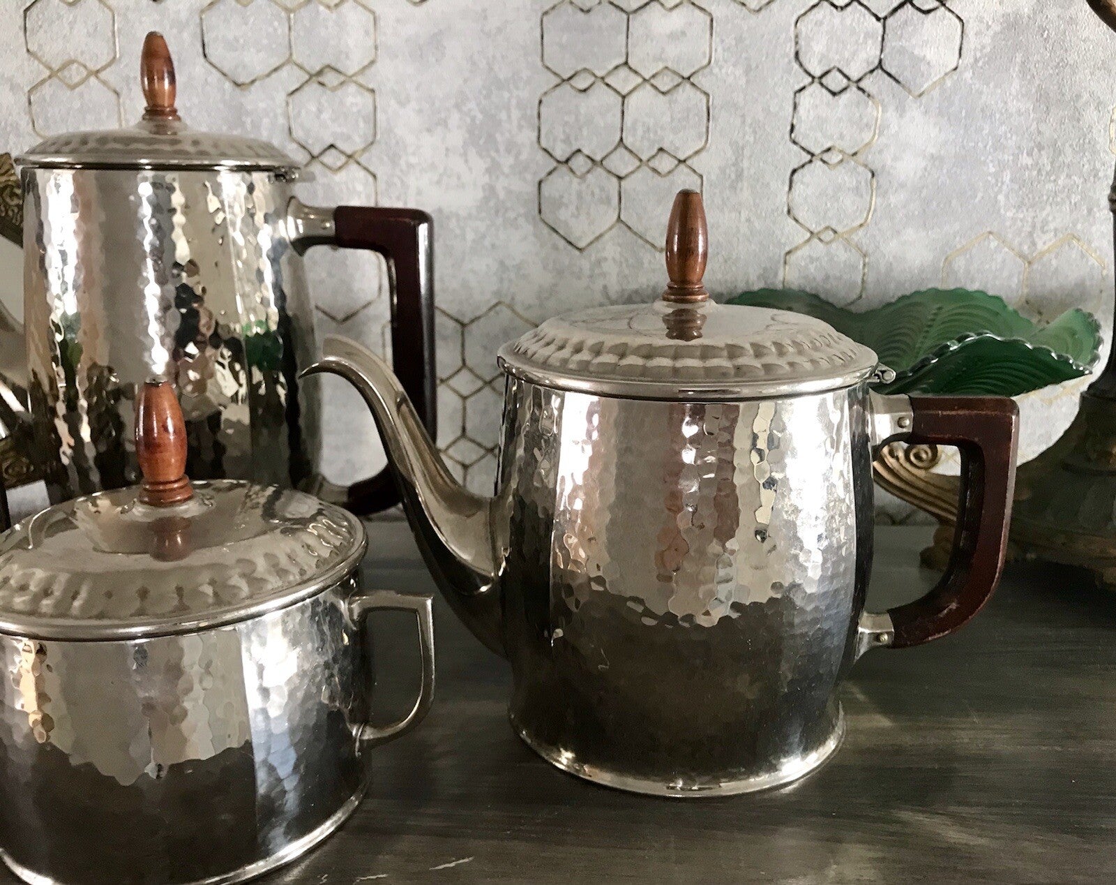 Antik WMF Jugendstil Kaffee Kernstück Zuckerdose Rahmgießer 2 Kanne Hammerschlag