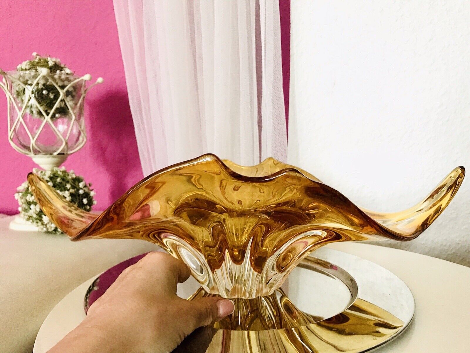 Vintage GROß 60er Somerso Murano Schale Glas Gelb Überfangglas Erscheinung
