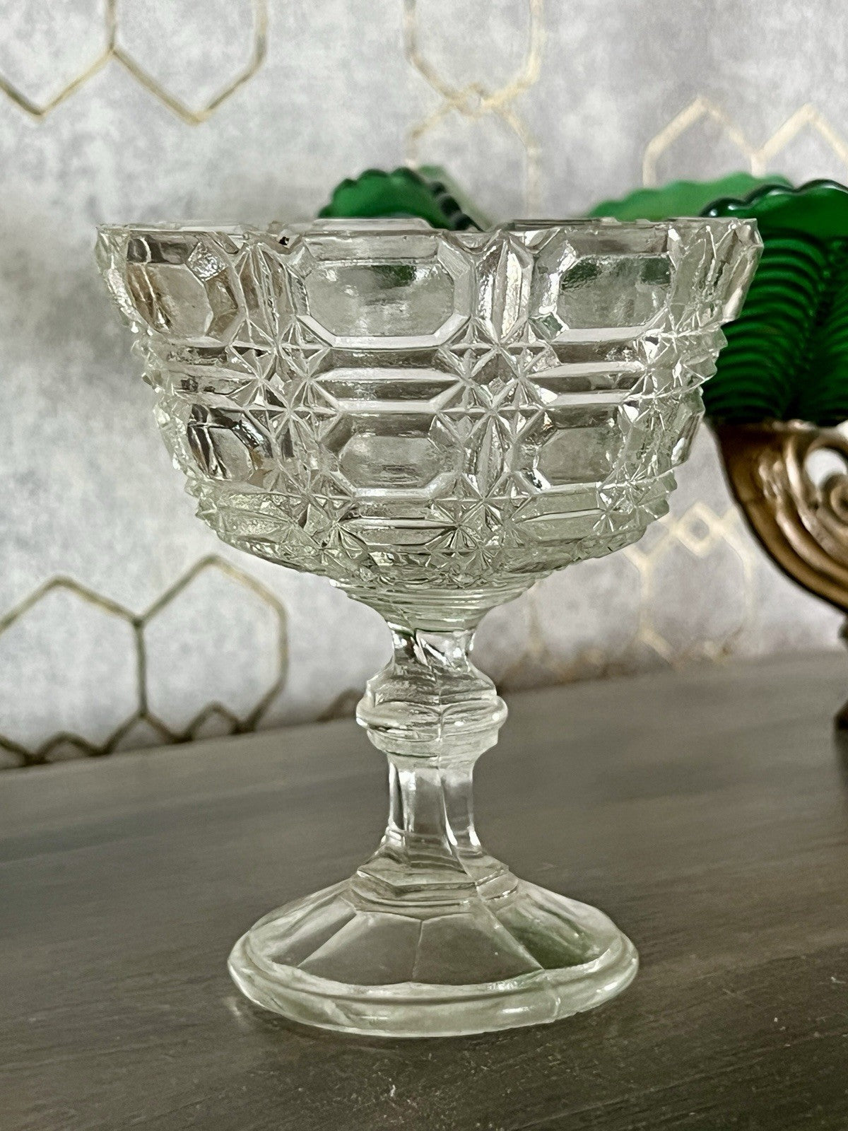 Antik Jugendstil Art Déco Pressglas Glas Fußschale Schale Zuckerschale