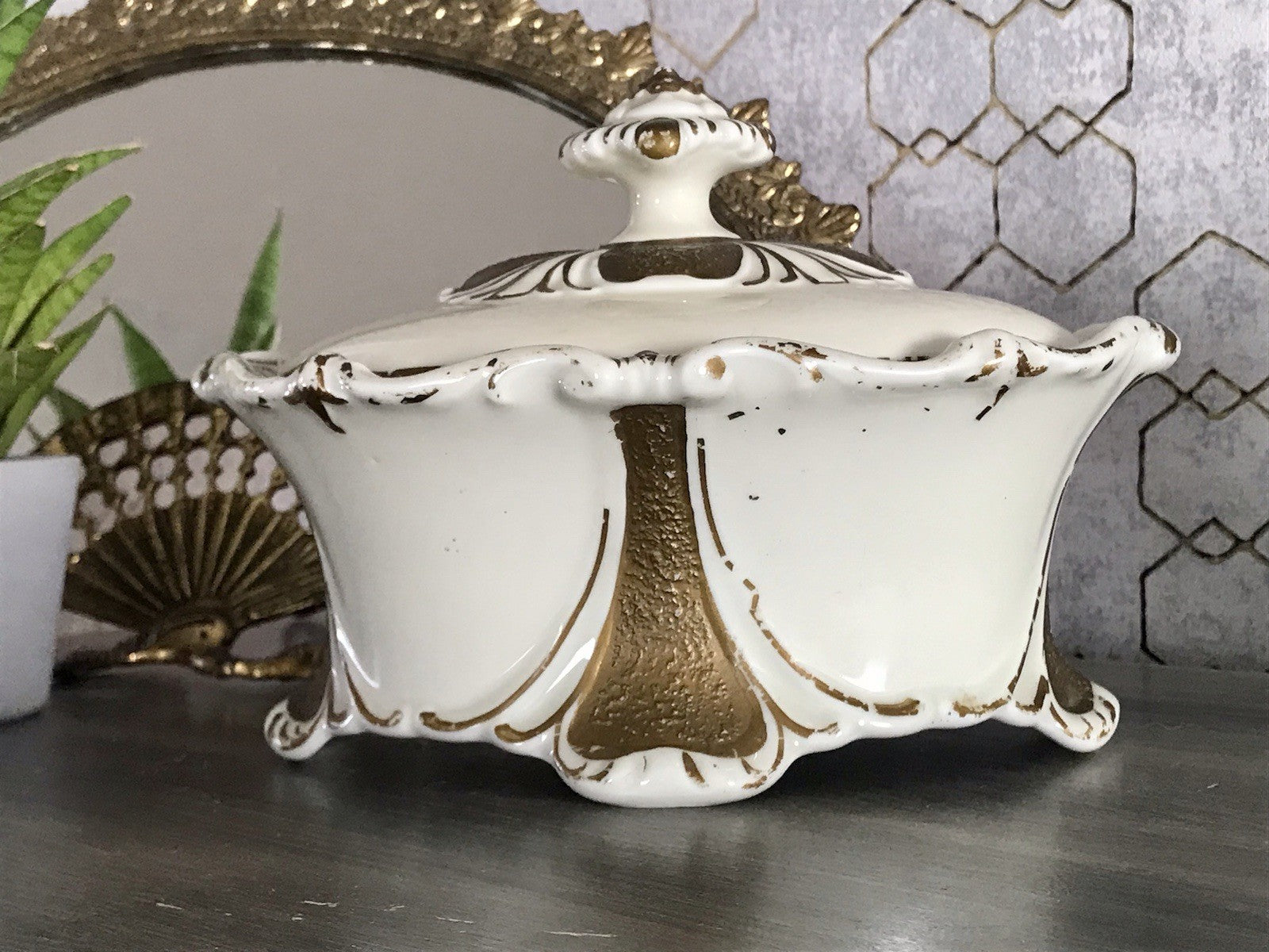 Antik Art Déco Porzellan Dose Deckeldose Schatulle Bonboniere Neu-Tettau 1930