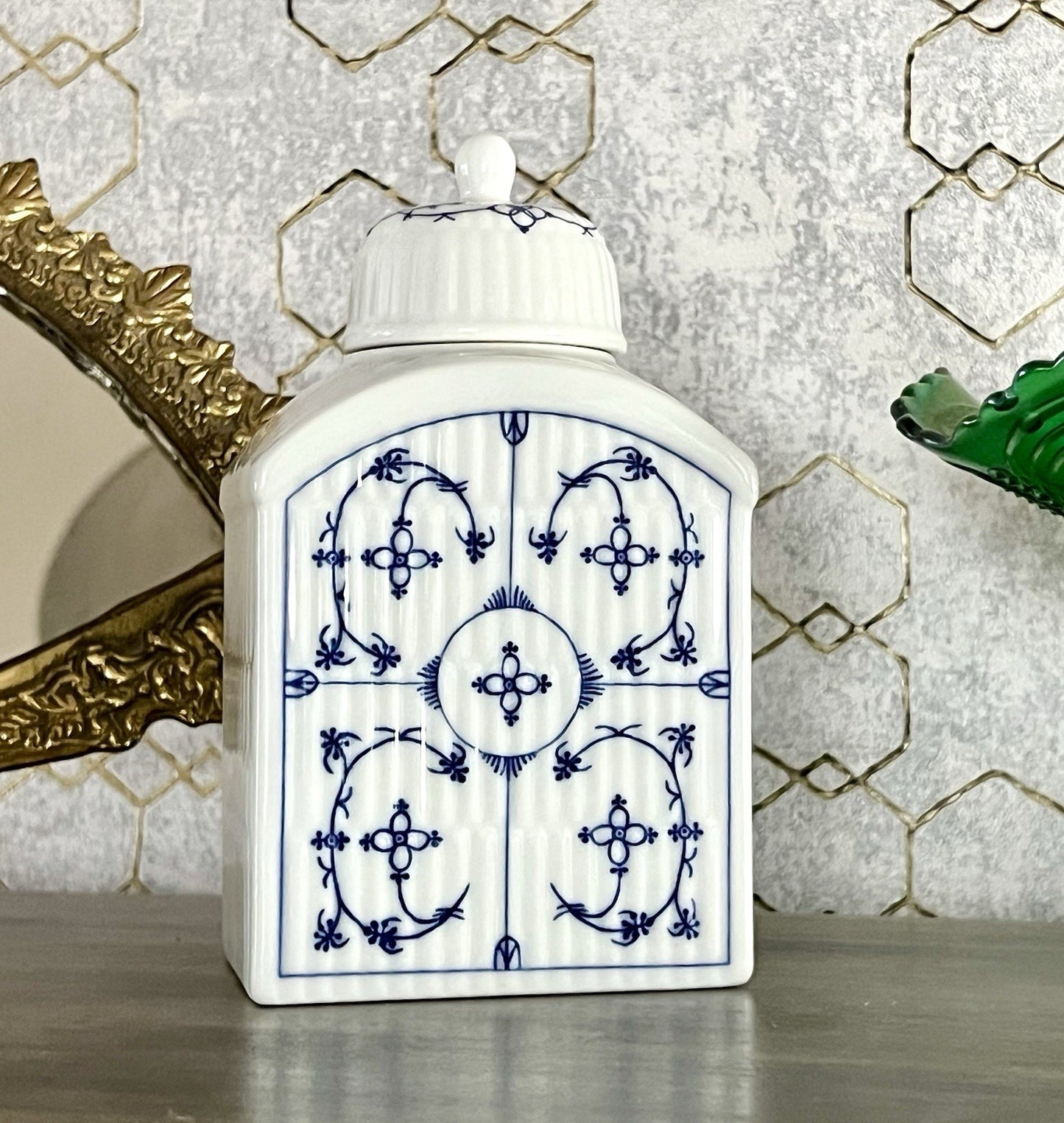 Vintage älter 1 Porzellan Teedose indisch blau weiß Rauderfehn Frerich Kramer