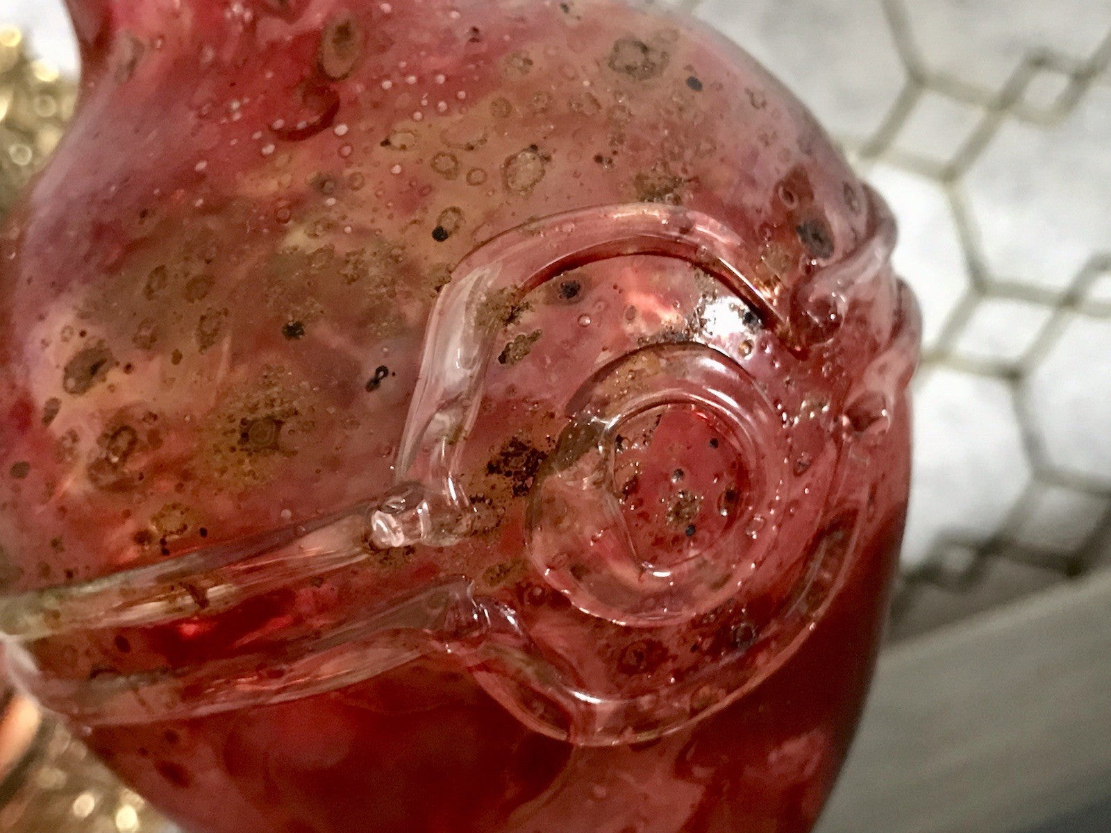 Vintage Pavel Molnār Glas Glaskunst Glasvase rot Faden Aufschmelzungen signiert