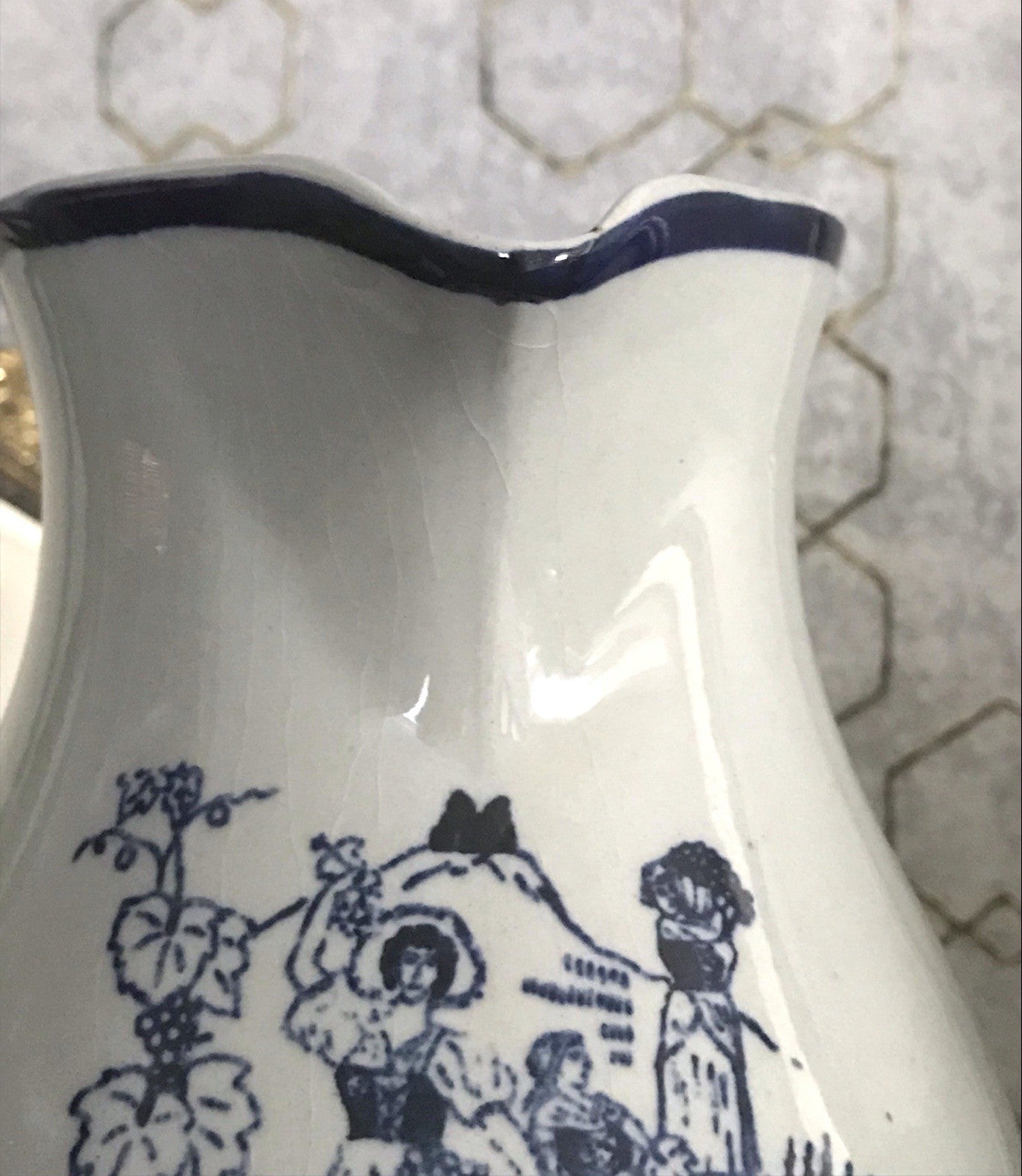 Antik Vintage alt Schankkrug Keramik Steinzeug Weinkrug Kanne grau blau Weinlese