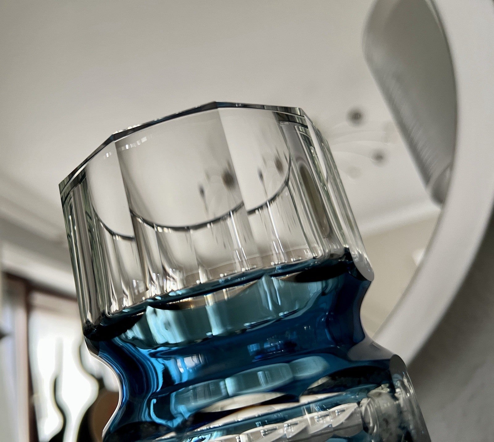 Antik? Art Déco Vase Glasvase Vase Glas Kristallglas Entwurf Meltzer Haida blau