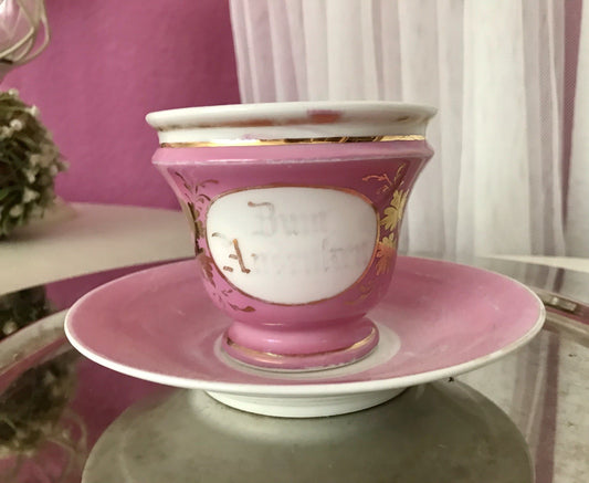 Antik Porzellan Andenken Becher Gedeck Sammeltasse Tasse „Zum Andenken“ Tielsch