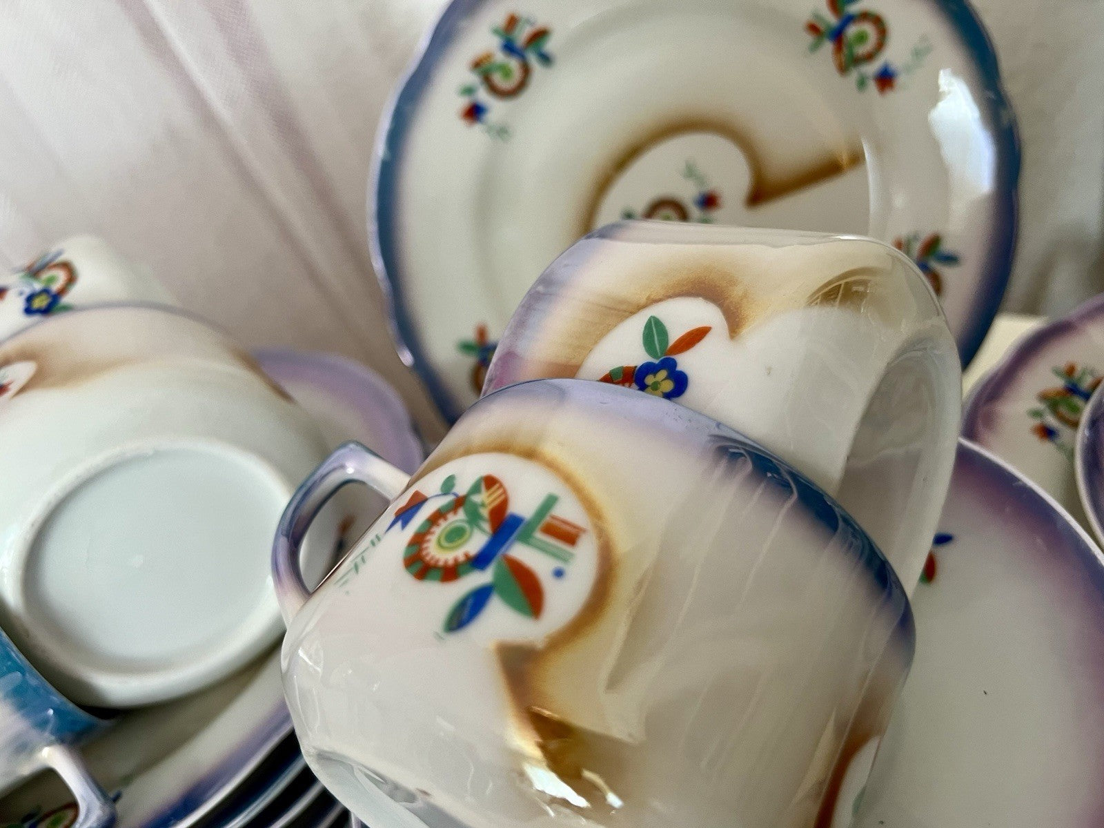 Antik Art Déco Porzellan Kaffeeservice Spritzdekor Teeservice 9 Pers. plus
